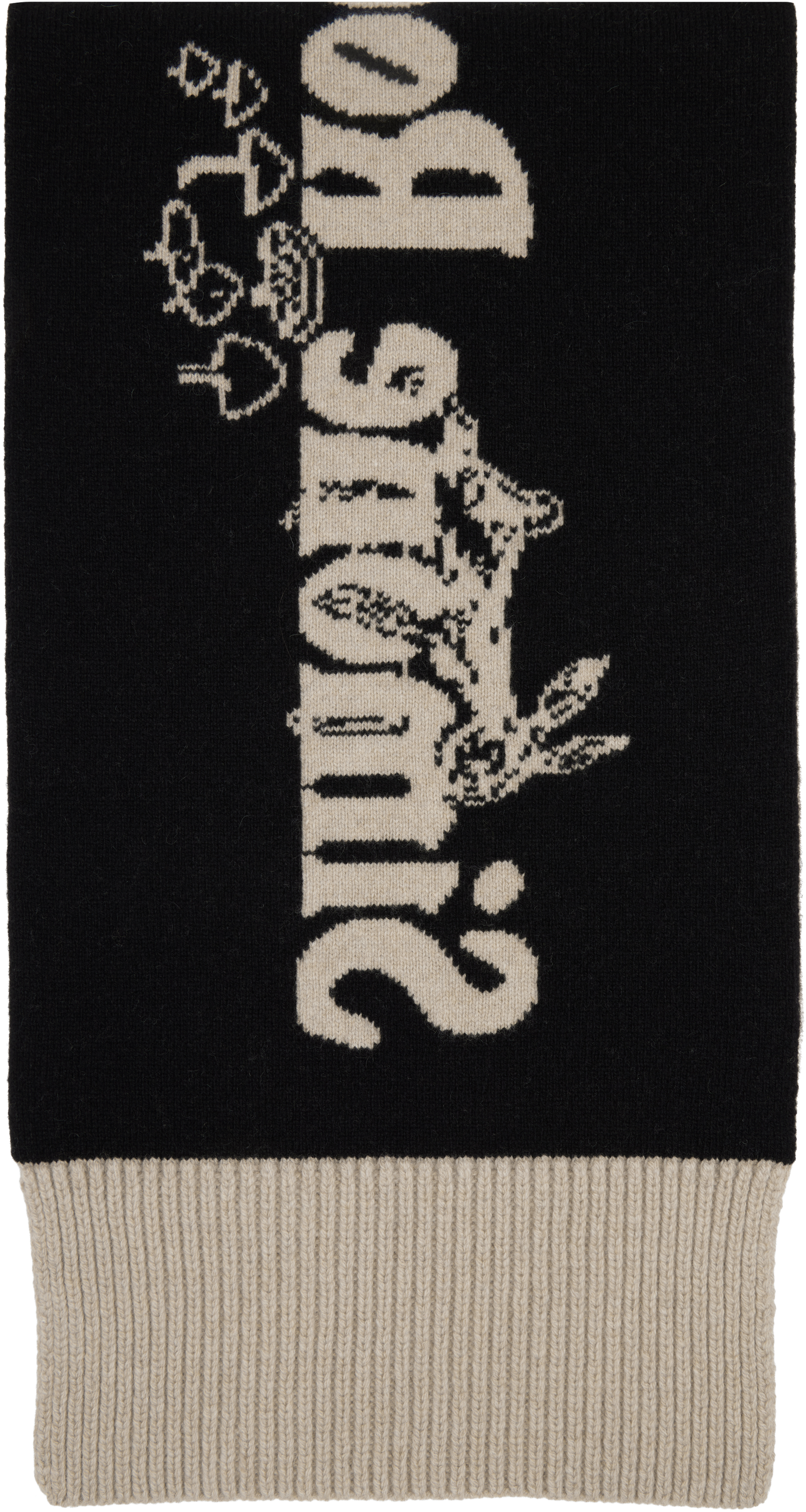 Simone Rocha Black & Beige Long Graphic Logo Knit Scarf In Gray