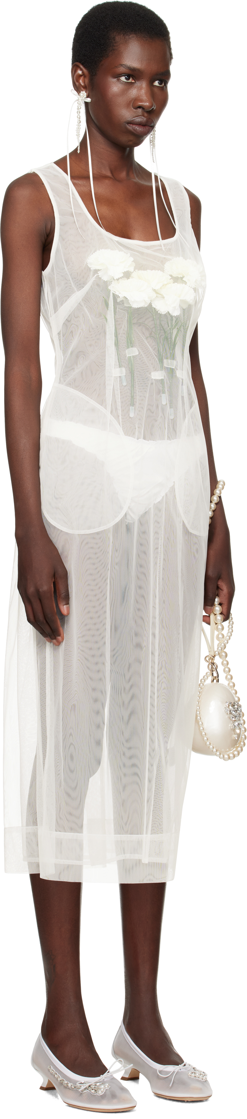 Simone Rocha Ssense Exclusive Bridal Capsule Carnation Dart Midi Dress In Ivory
