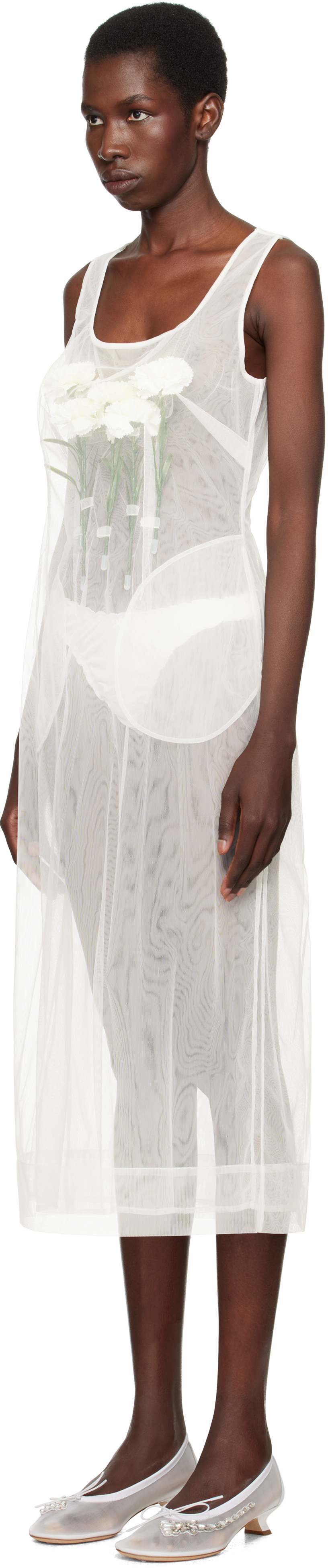 Simone Rocha Ssense Exclusive Bridal Capsule Carnation Dart Midi Dress In Ivory