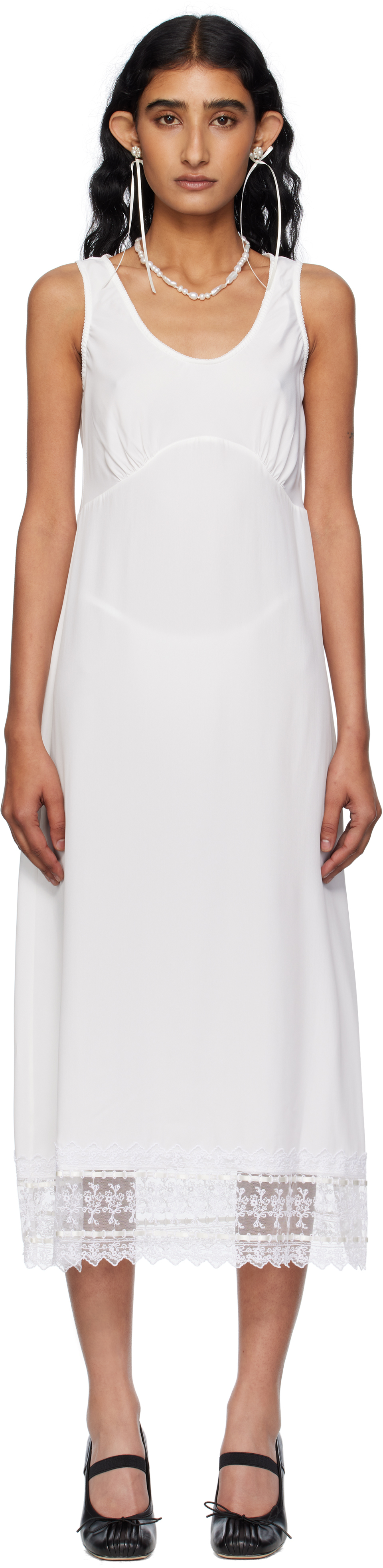 Simone Rocha Scoop Neck Lace Trim Midi Dress In White