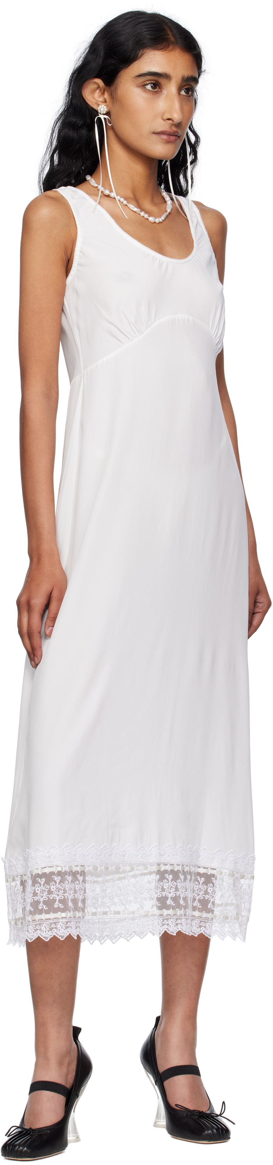 Simone Rocha Scoop Neck Lace Trim Midi Dress In White