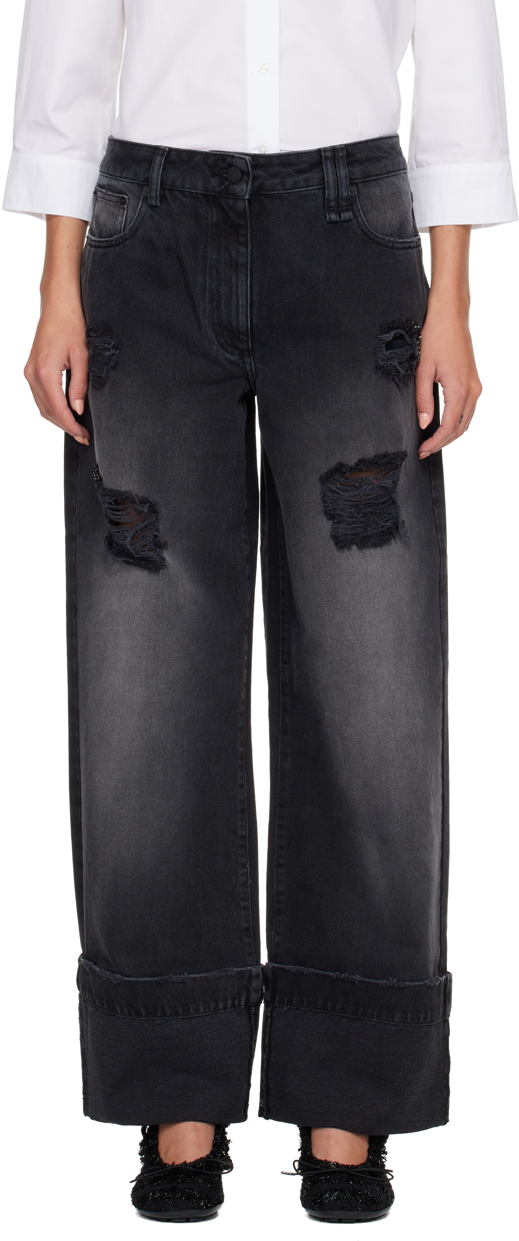 Simone Rocha Black Embellished Straight Leg Jeans In Black