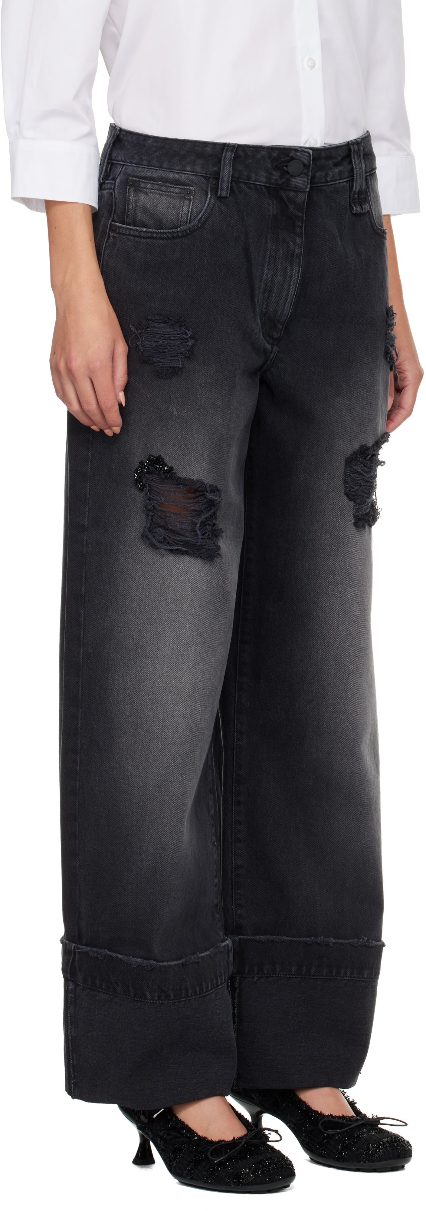 Simone Rocha Black Embellished Straight Leg Jeans In Black