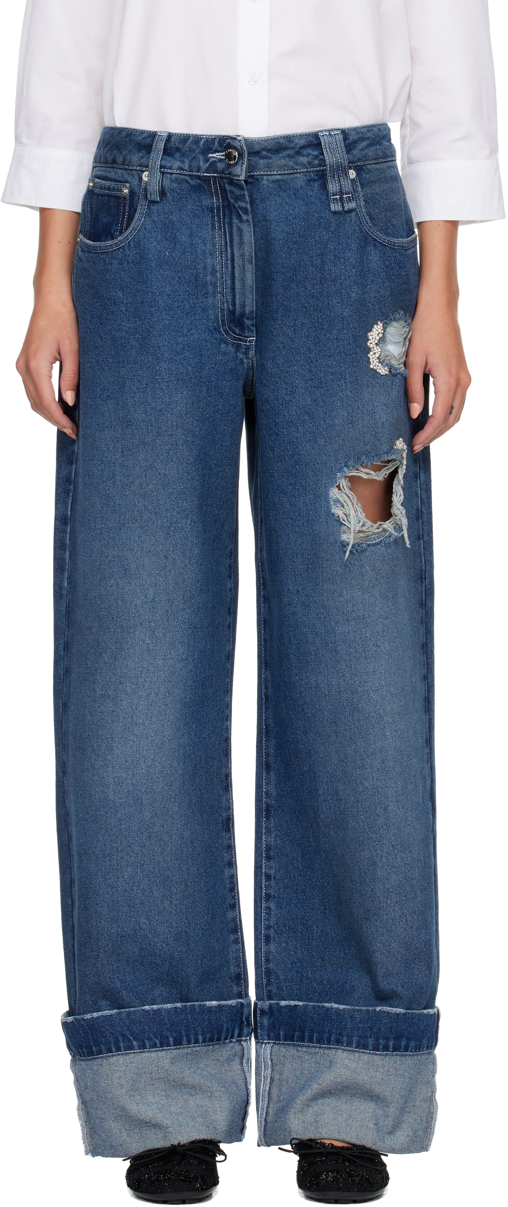 Simone Rocha Womens Distressed Blue Distressed Straight-leg Denim Jeans In Blue