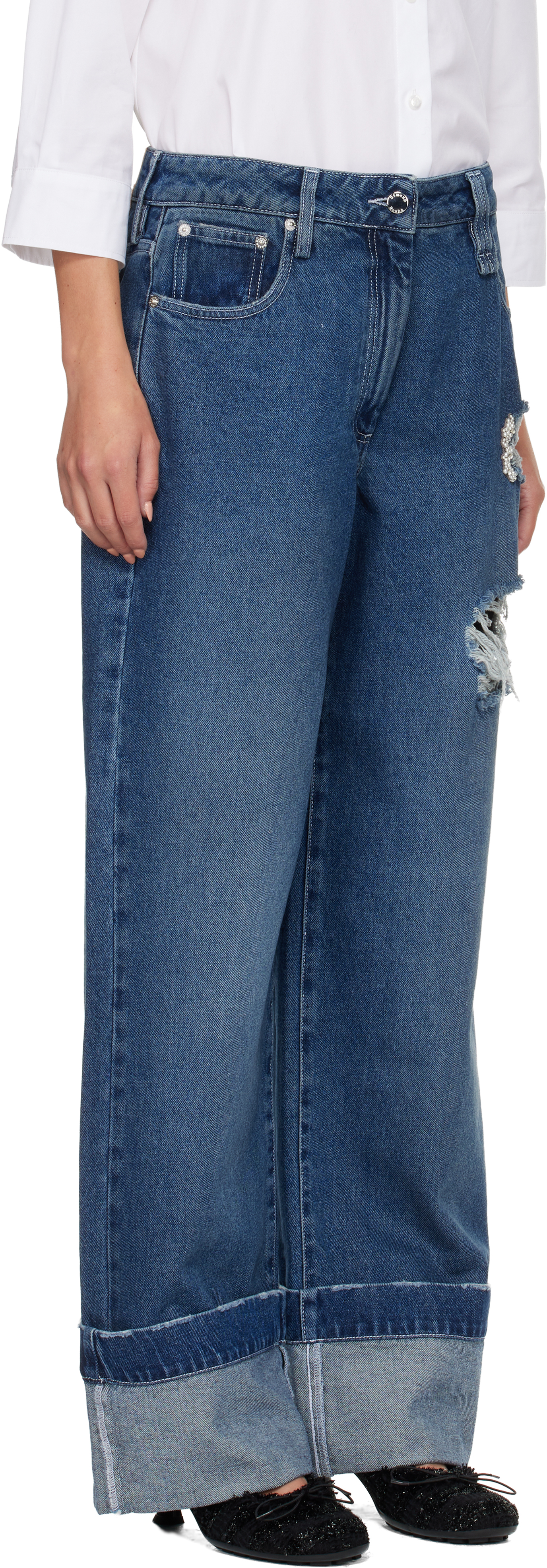 Simone Rocha Womens Distressed Blue Distressed Straight-leg Denim Jeans In Blue