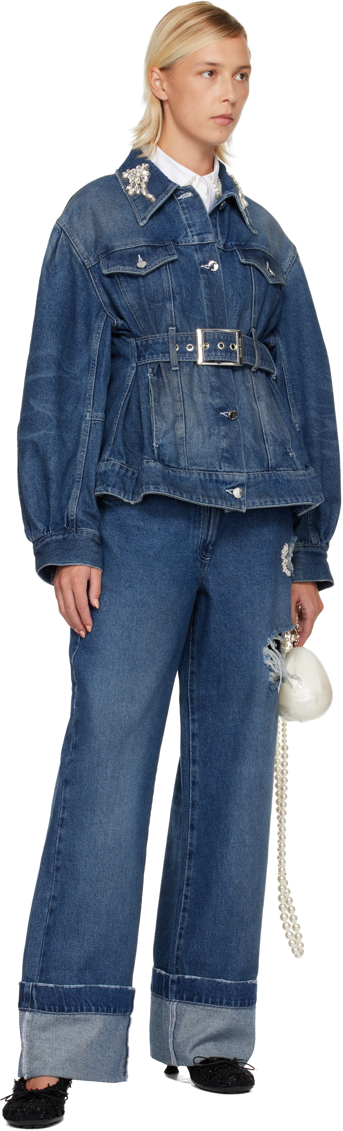 Simone Rocha Womens Distressed Blue Distressed Straight-leg Denim Jeans In Blue