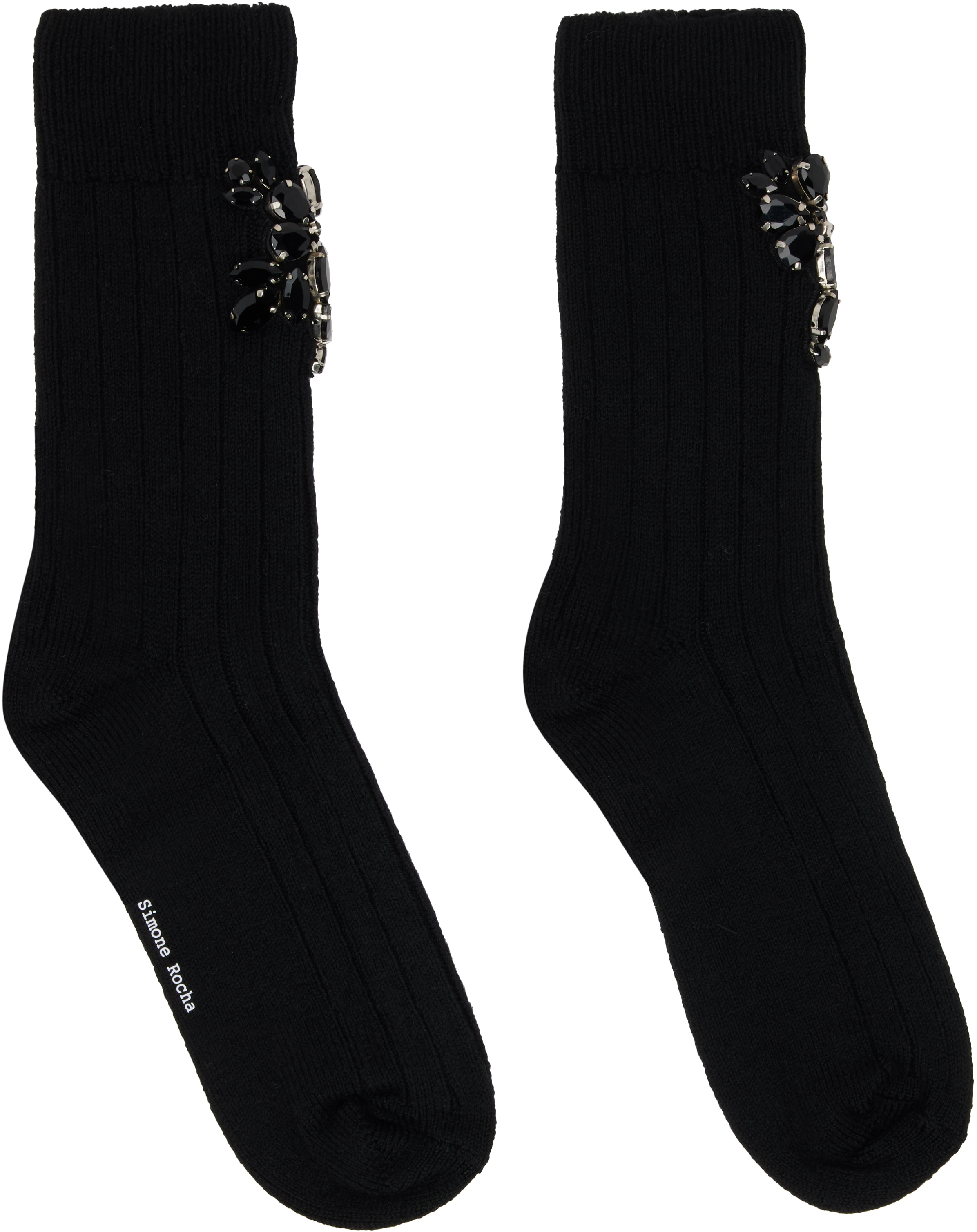 Simone Rocha Black Embellished Rose Ankle Socks In Black