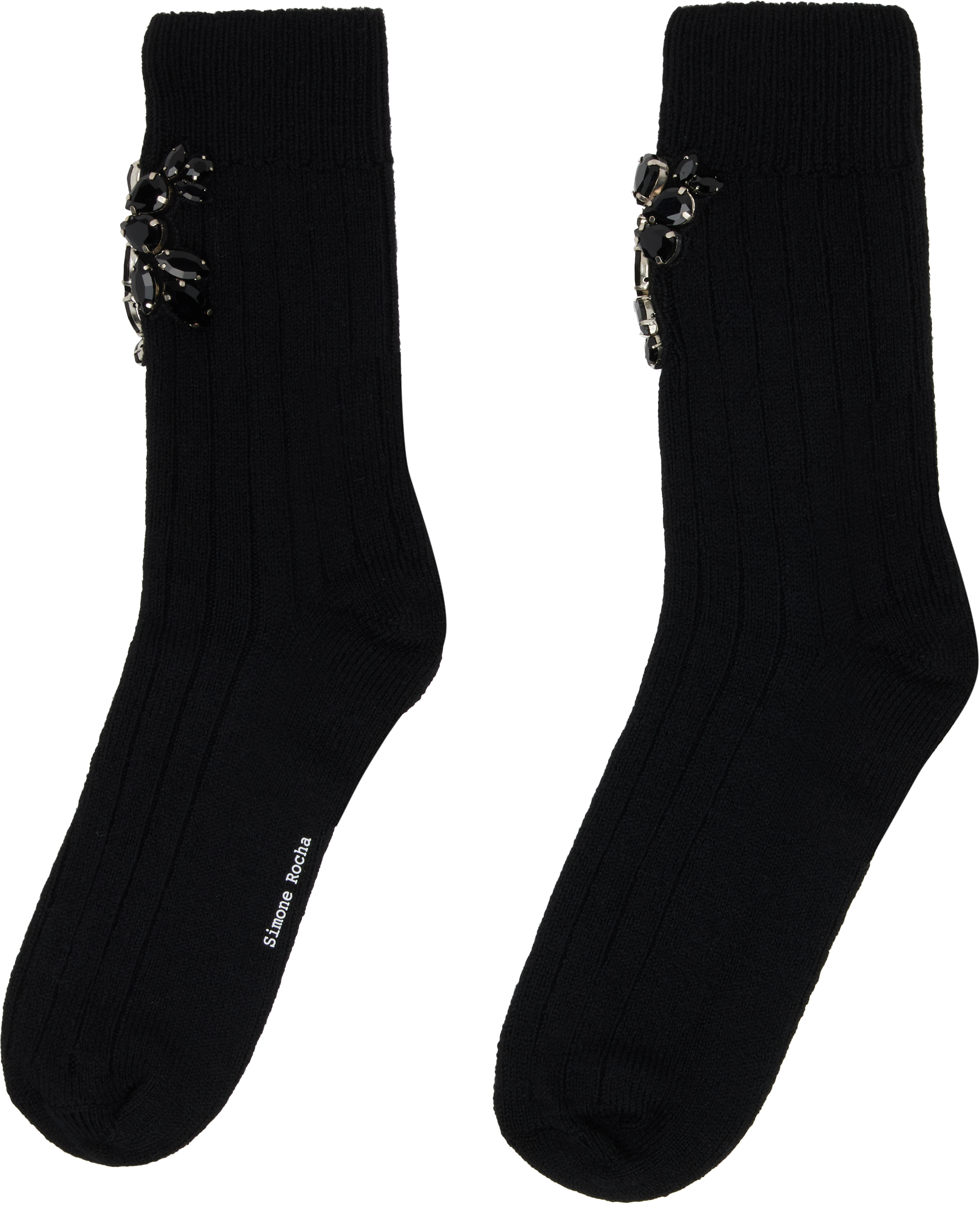 Simone Rocha Black Embellished Rose Ankle Socks In Black