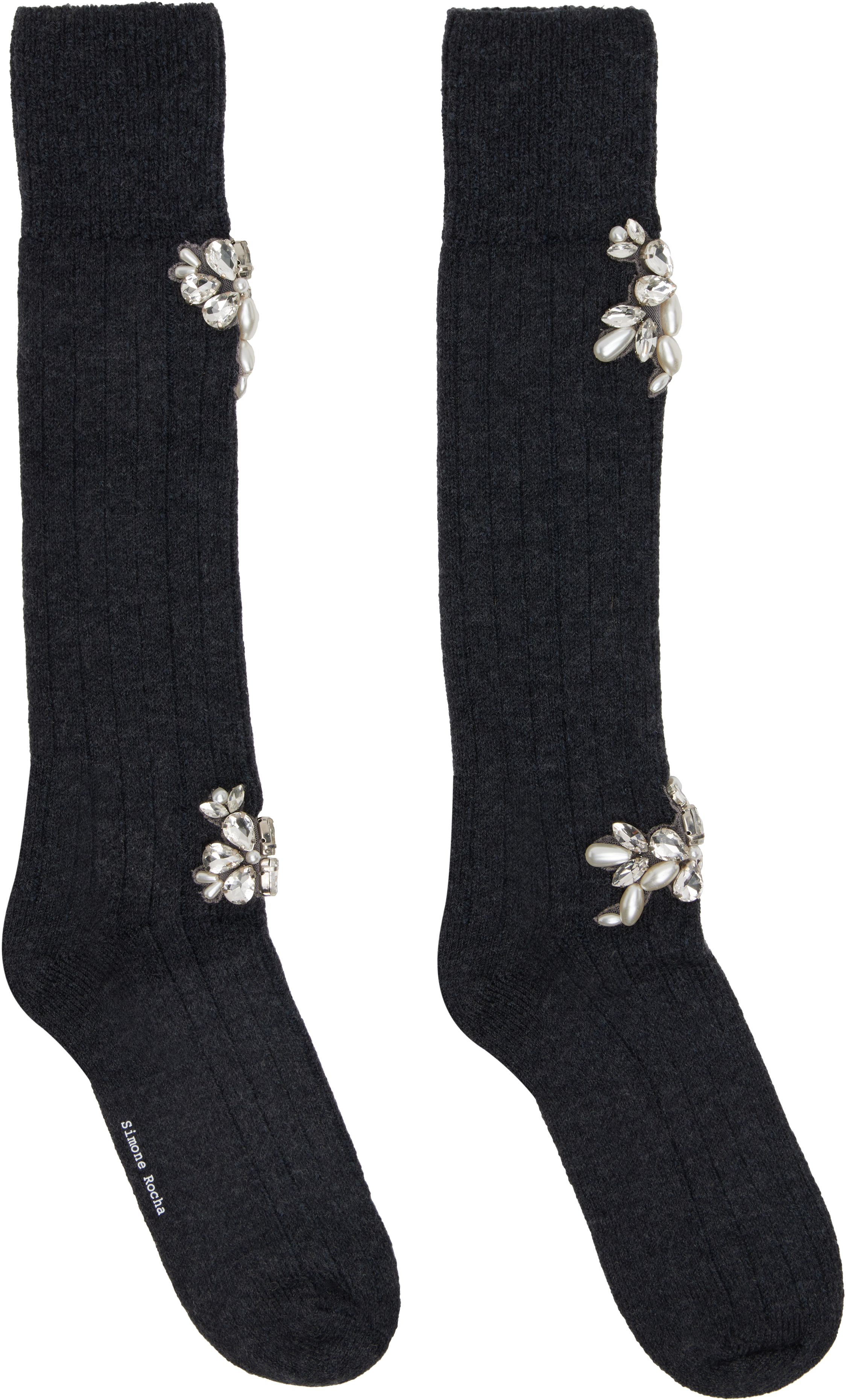 Simone Rocha Gray Embellished Rose Knee Socks In Gray