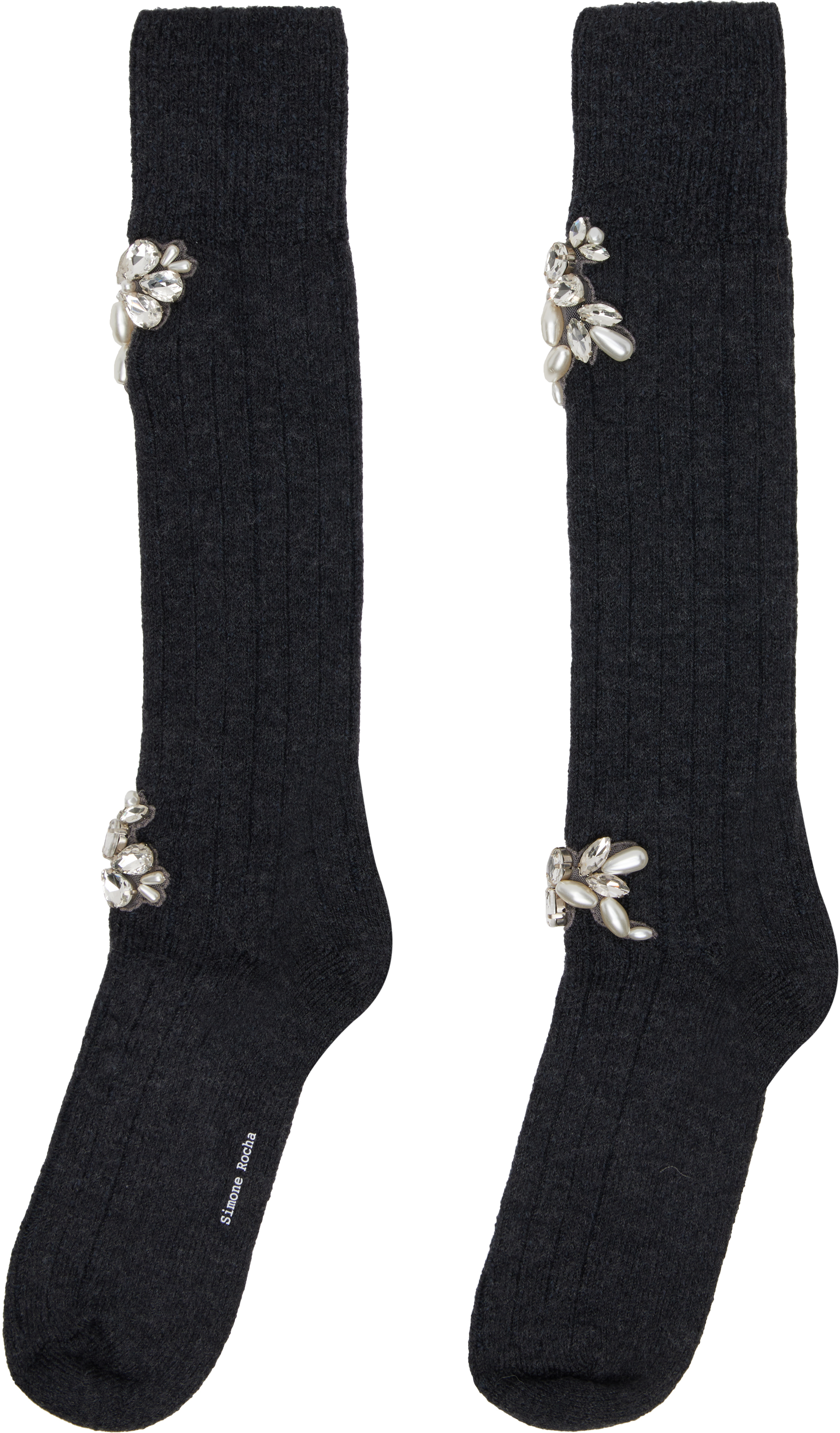 Simone Rocha Gray Embellished Rose Knee Socks In Gray