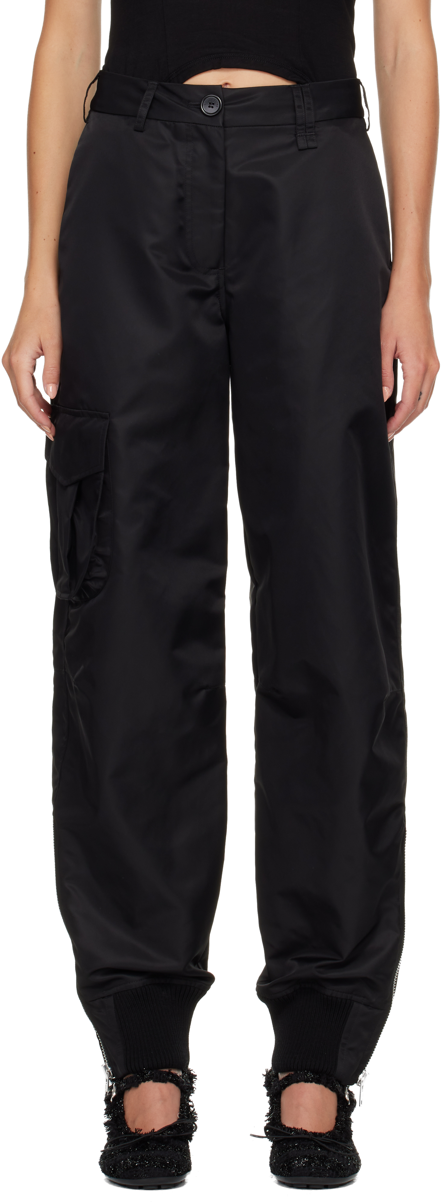 Simone Rocha Black Multi Pocket Ankle Zip Trousers In Black