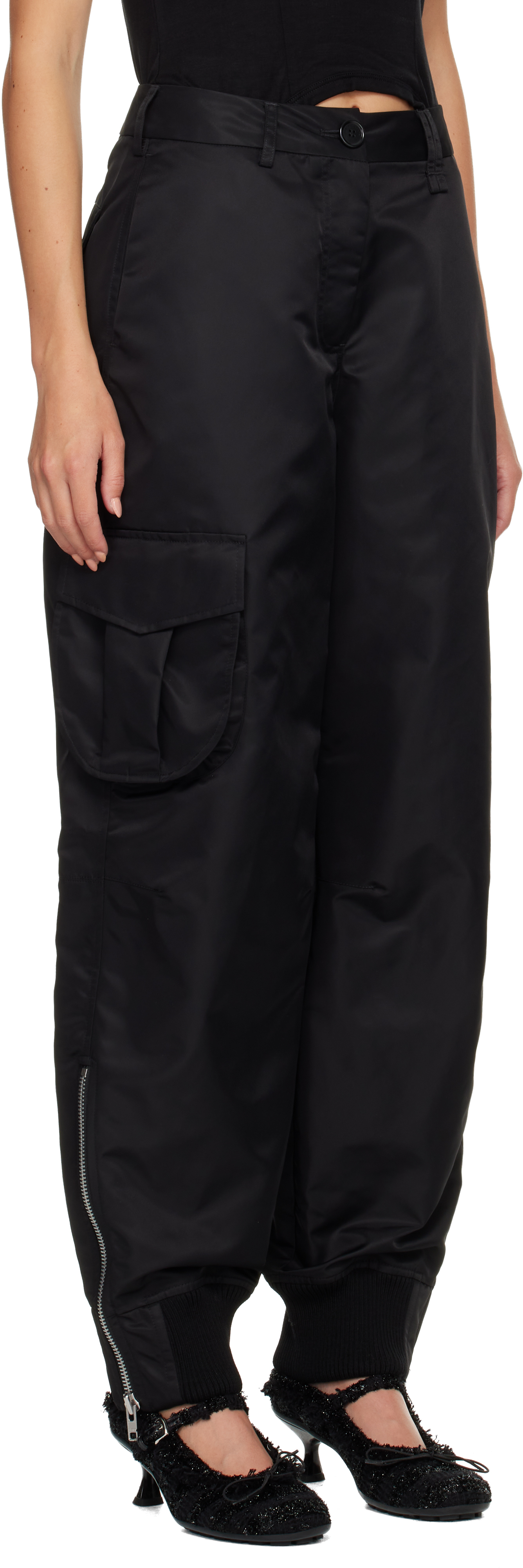 Simone Rocha Black Multi Pocket Ankle Zip Trousers In Black