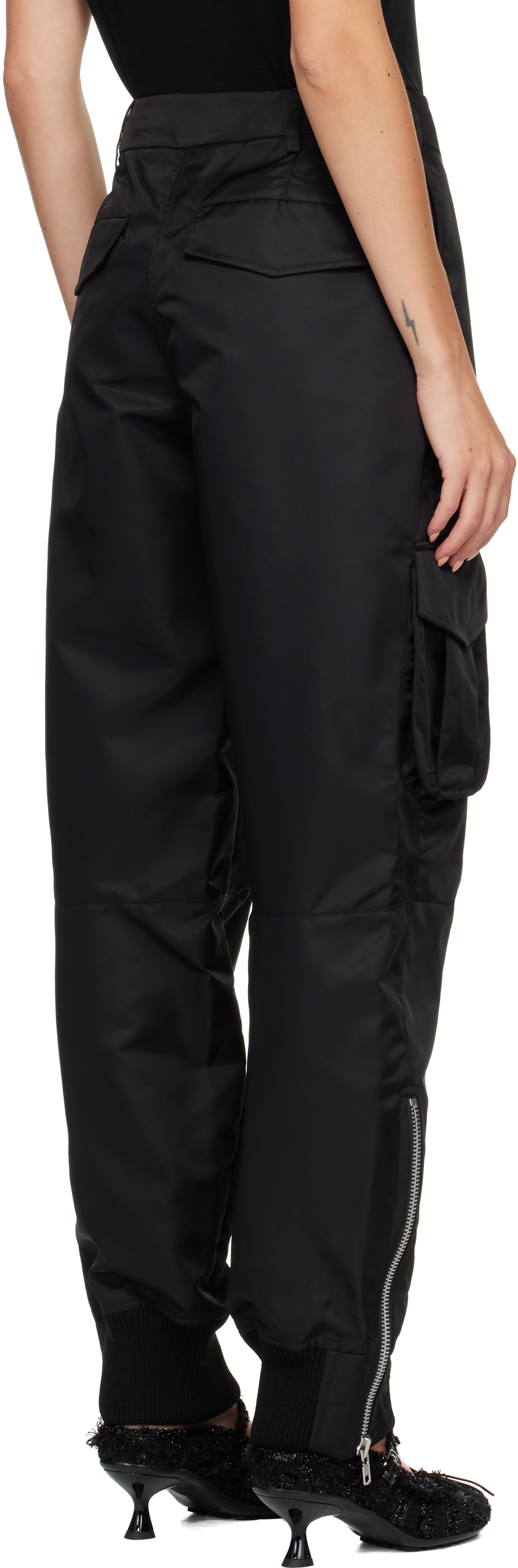 Simone Rocha Black Multi Pocket Ankle Zip Trousers In Black