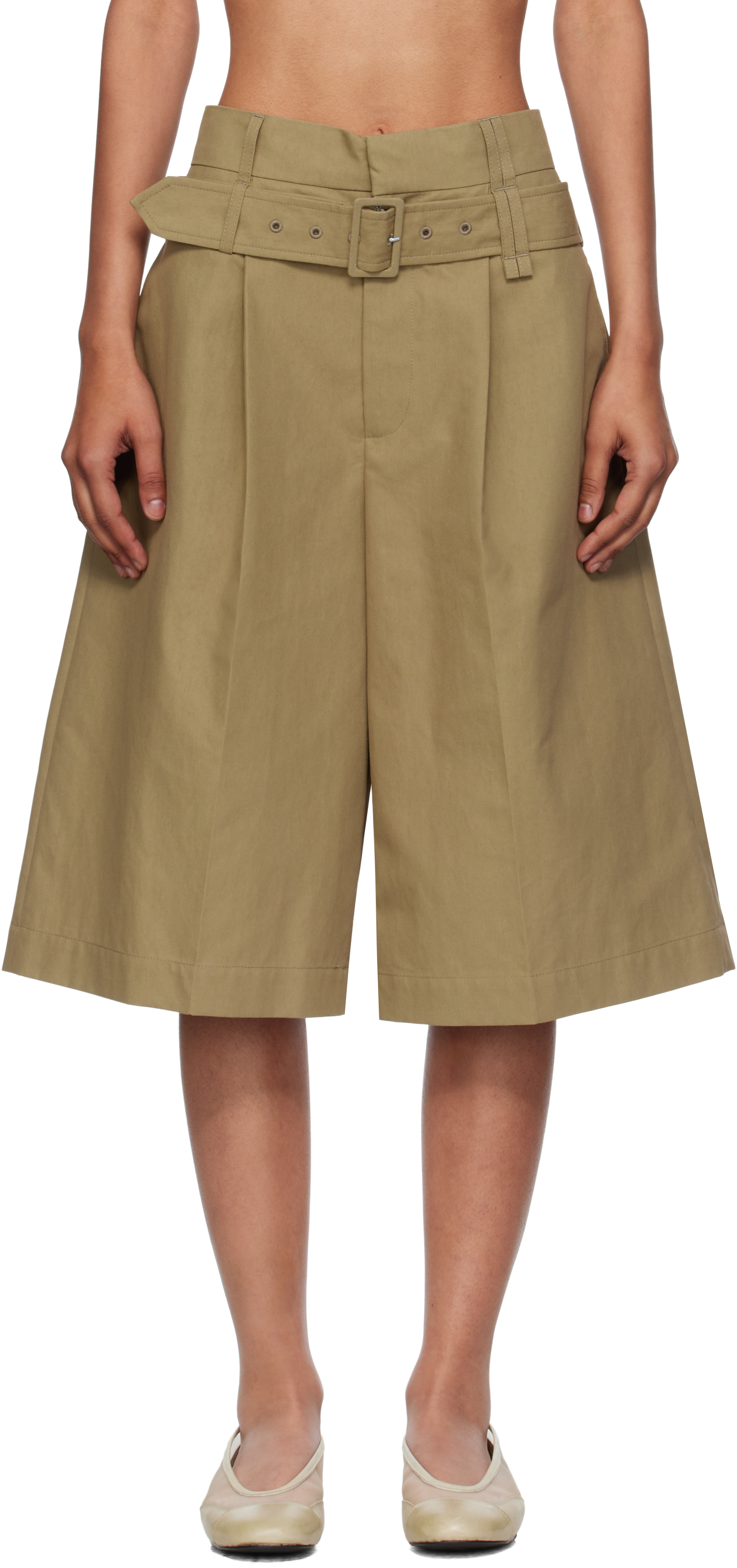 Simone Rocha Beige Wide Leg Multi Belt Loop Shorts In Neutral