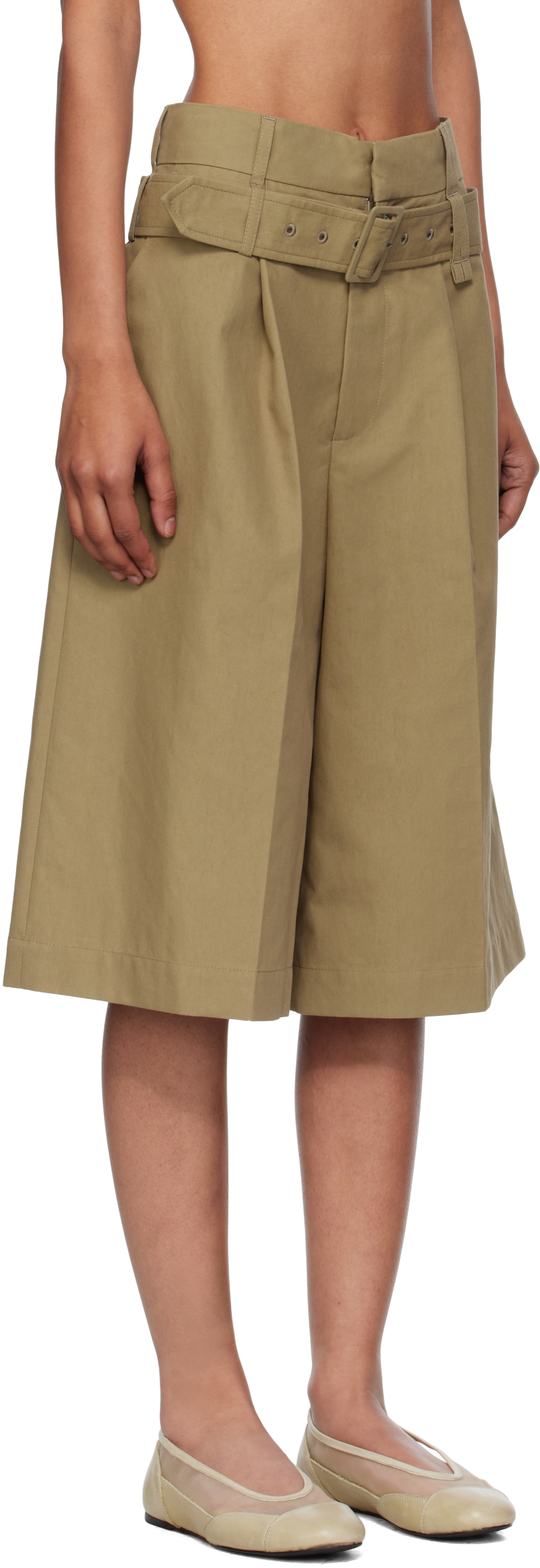 Simone Rocha Beige Wide Leg Multi Belt Loop Shorts In Neutral