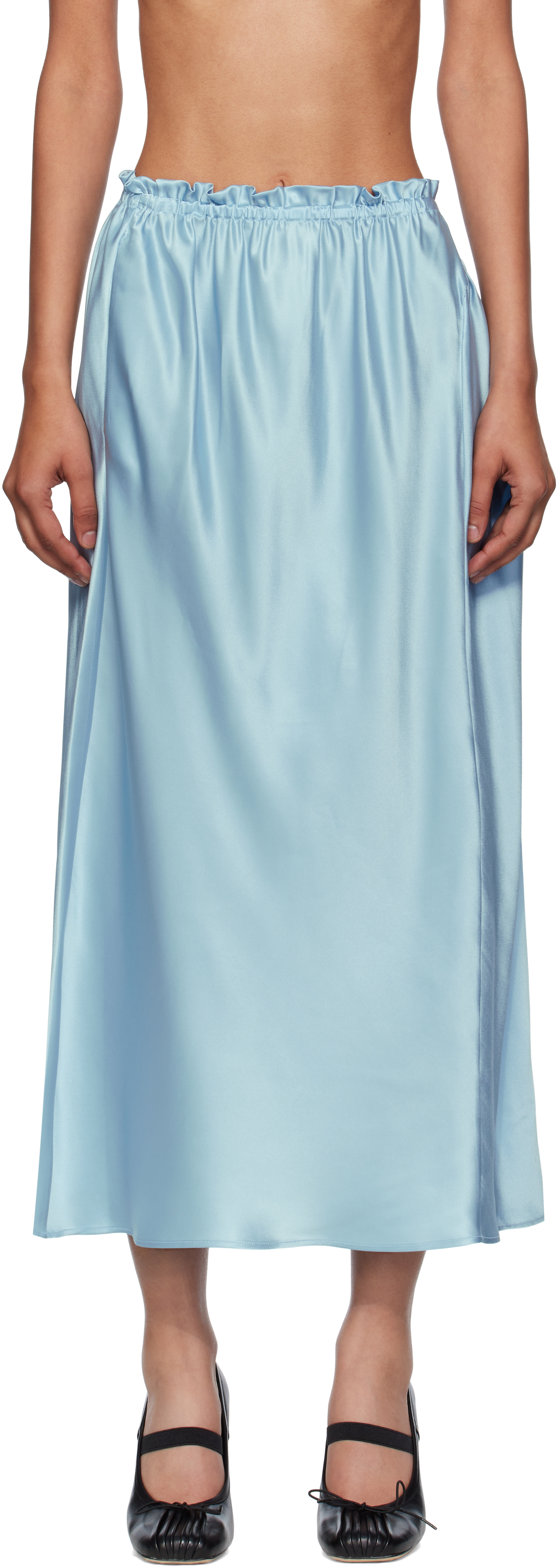 Blue Single Hip Detail Easy Midi Skirt
