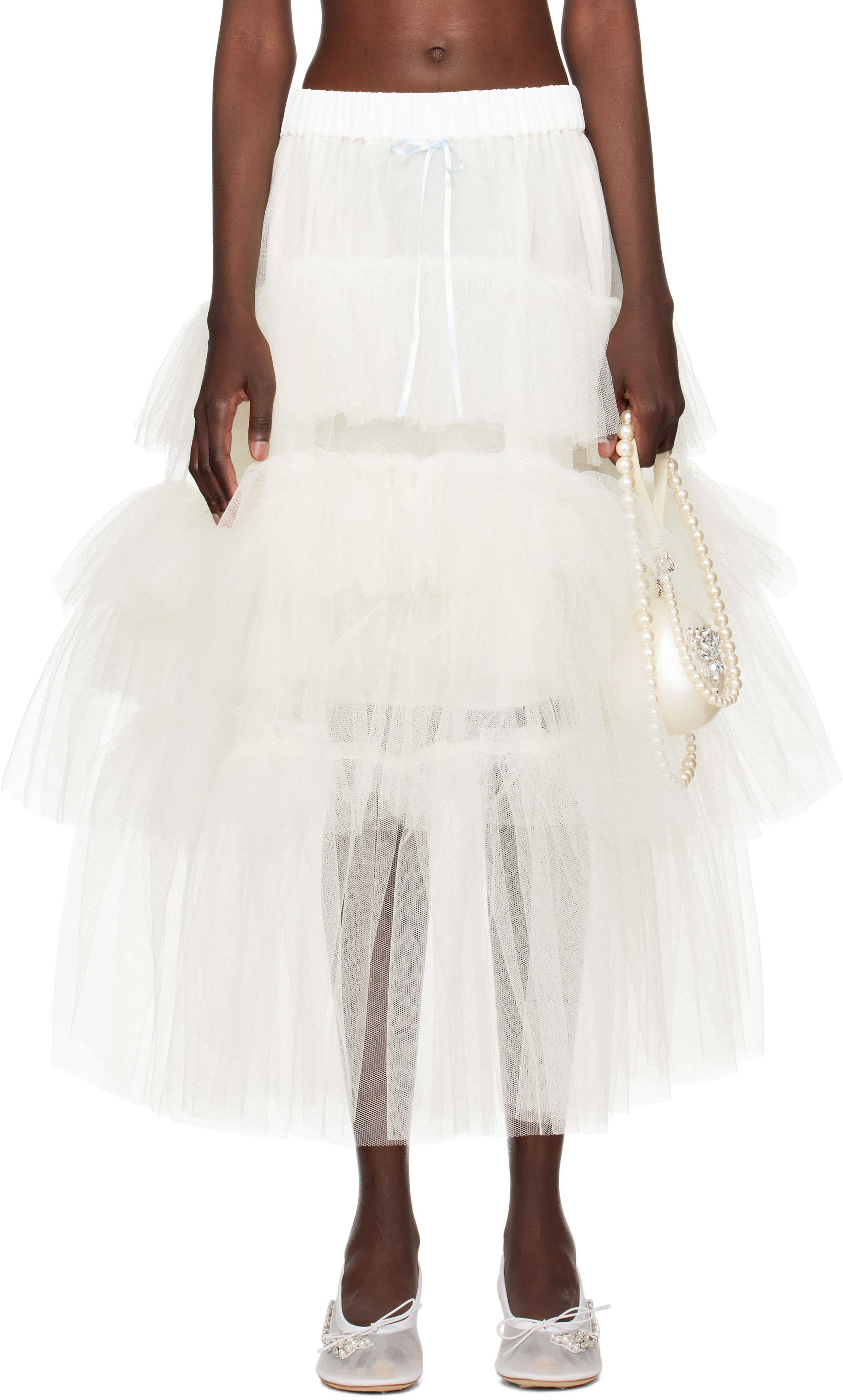 Simone Rocha Ssense Exclusive Off-white Tutu Maxi Skirt In Ivory/pale Blue