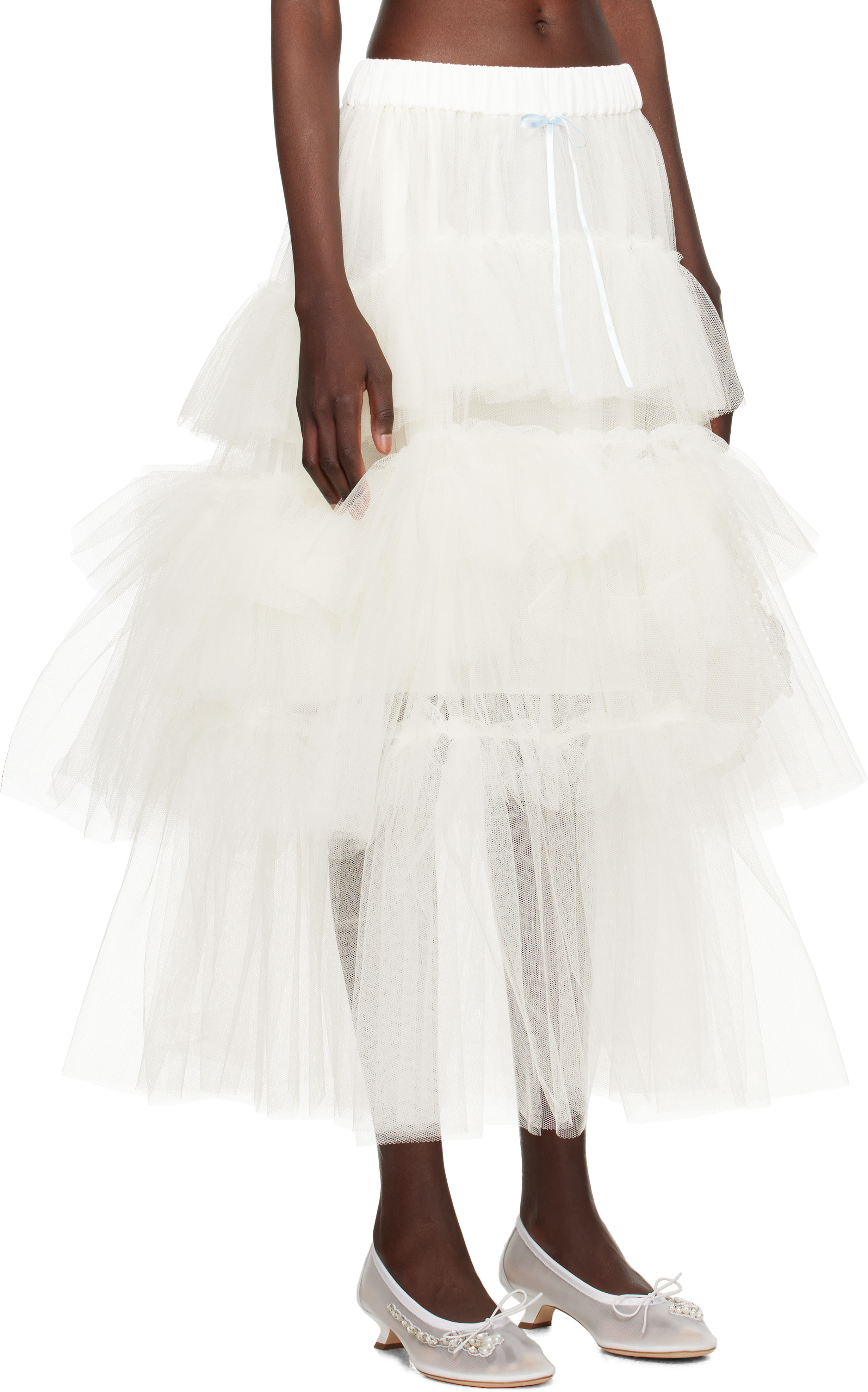 Simone Rocha Ssense Exclusive Off-white Tutu Maxi Skirt In Ivory/pale Blue
