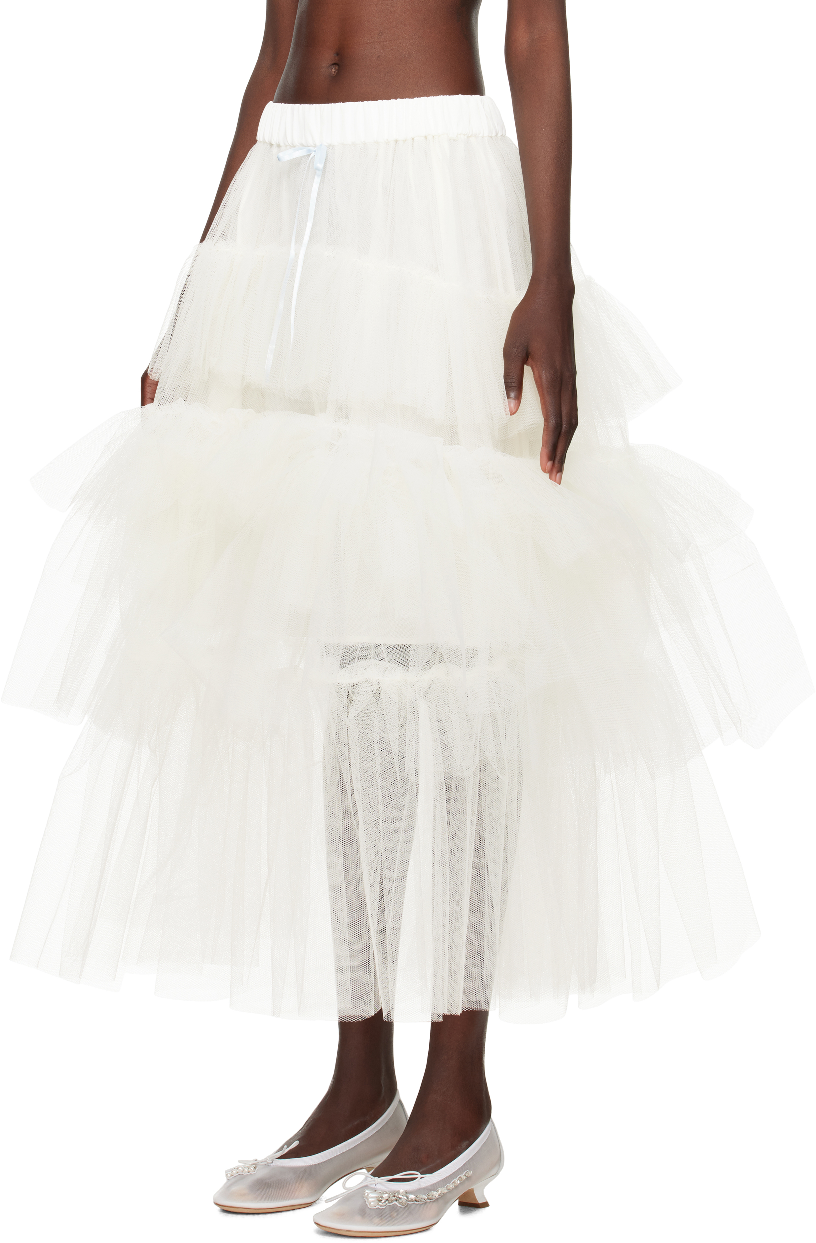 Simone Rocha Ssense Exclusive Off-white Tutu Maxi Skirt In Ivory/pale Blue