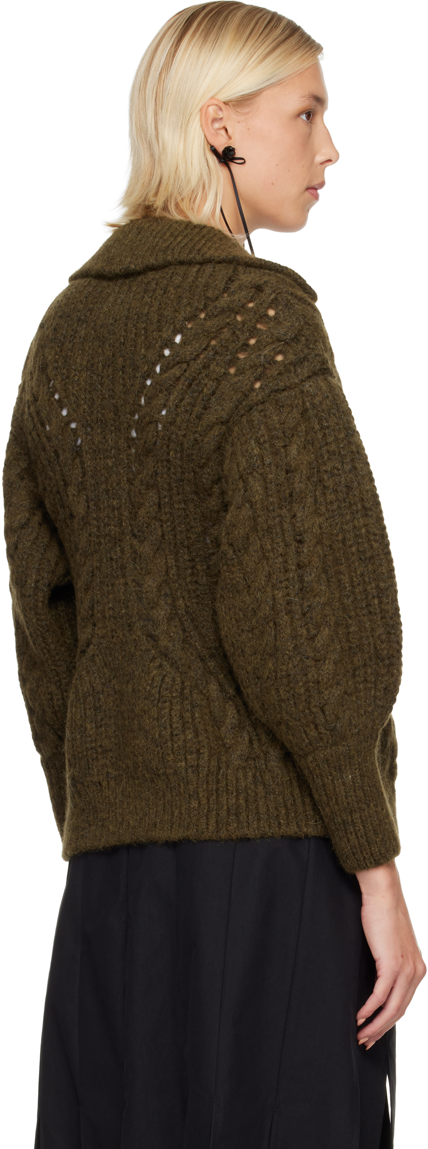 Simone Rocha Khaki Sculpted Chunky Knit Chain Detail Cardigan In Green