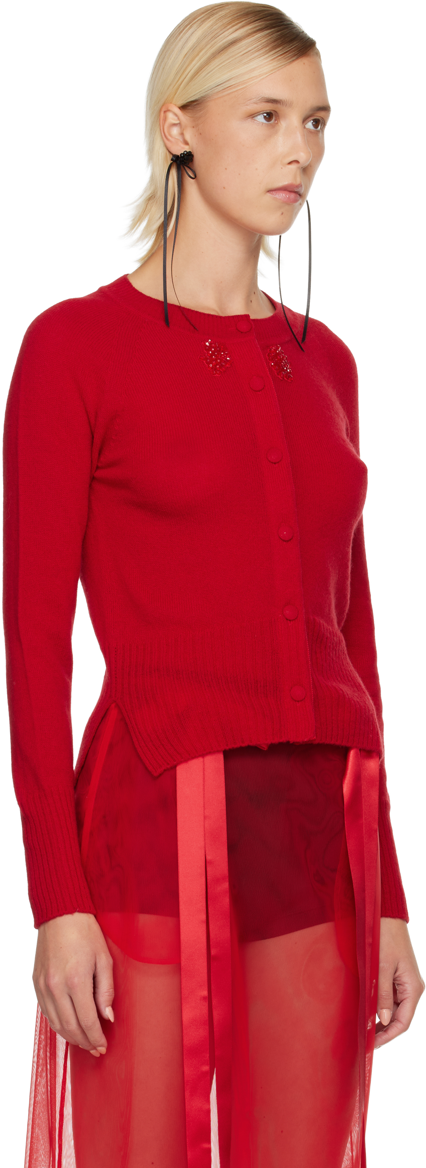 Simone Rocha Red Embellished Cashmere Cardigan In Red