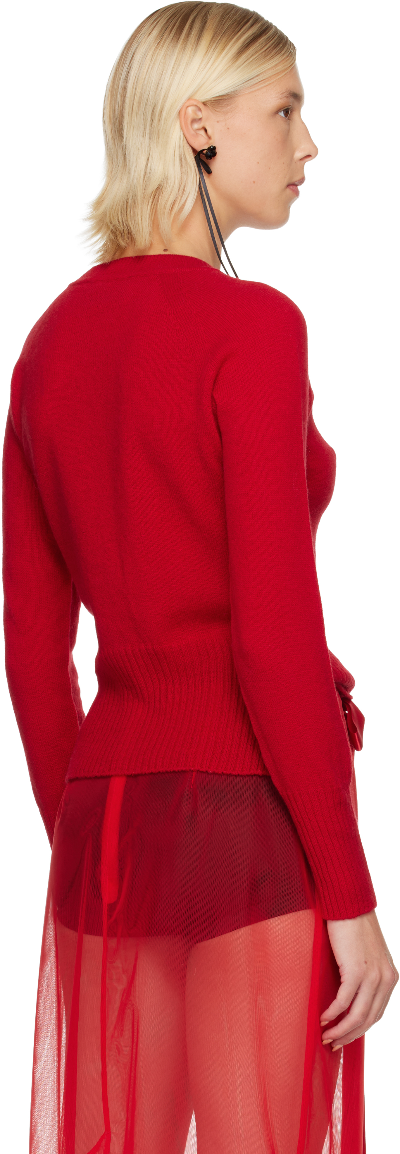 Simone Rocha Red Embellished Cashmere Cardigan In Red