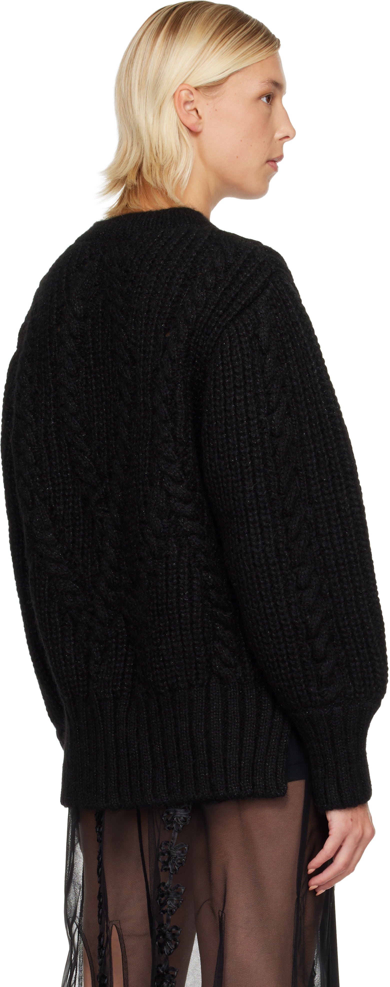 Simone Rocha Black Embellished Puff Sleeve Chunky Knit Sweater In Black