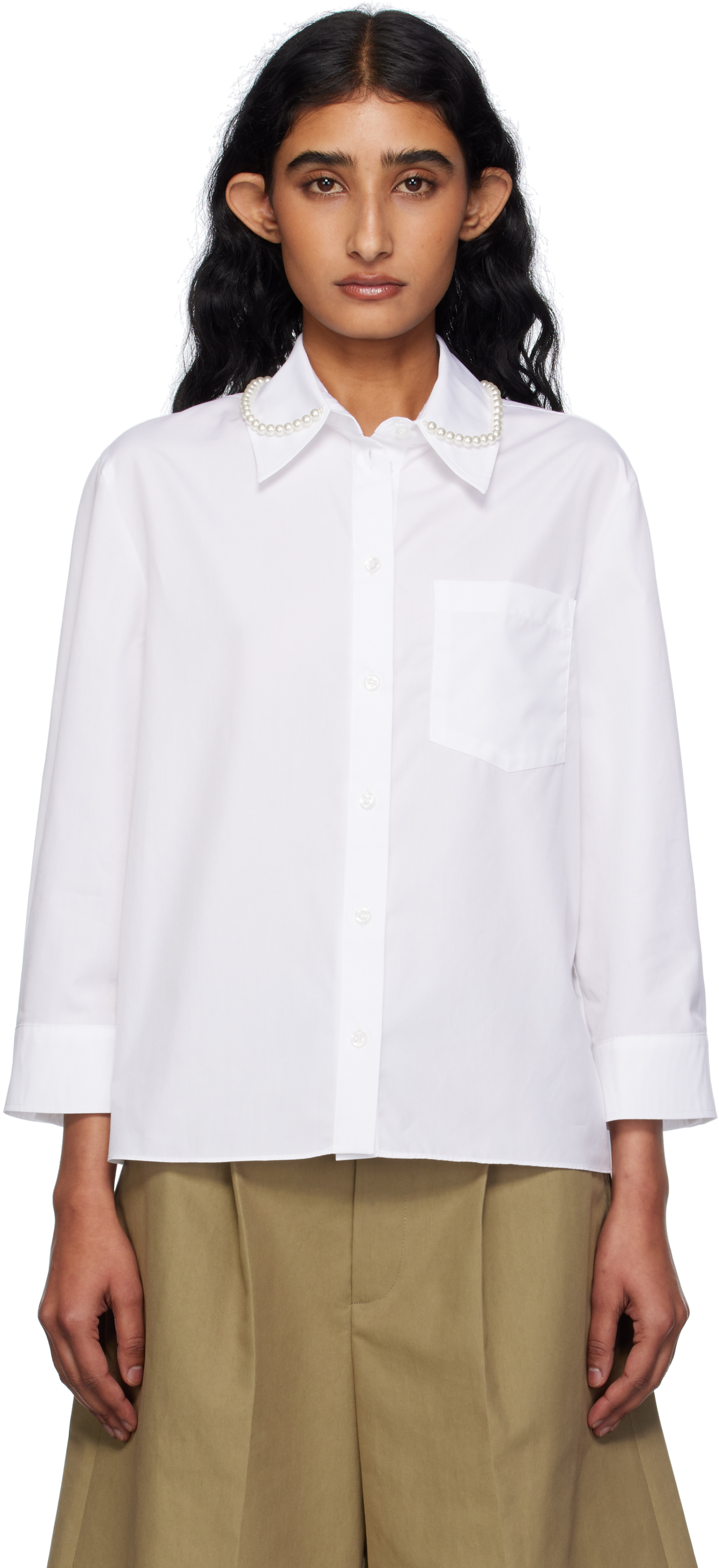 White Embellished Cropped Shirt