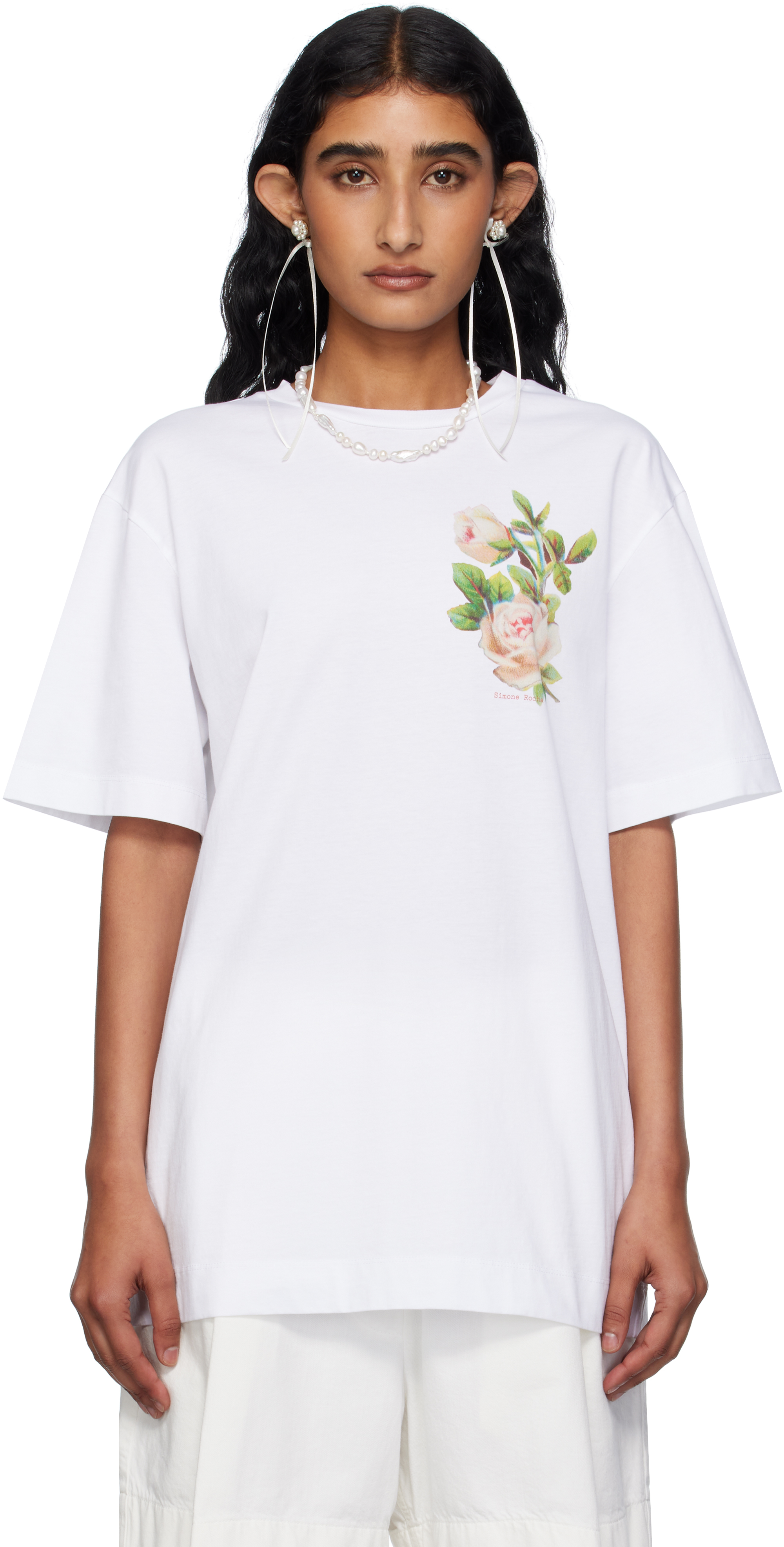 Simone Rocha White Rose Bouquet T-shirt In White