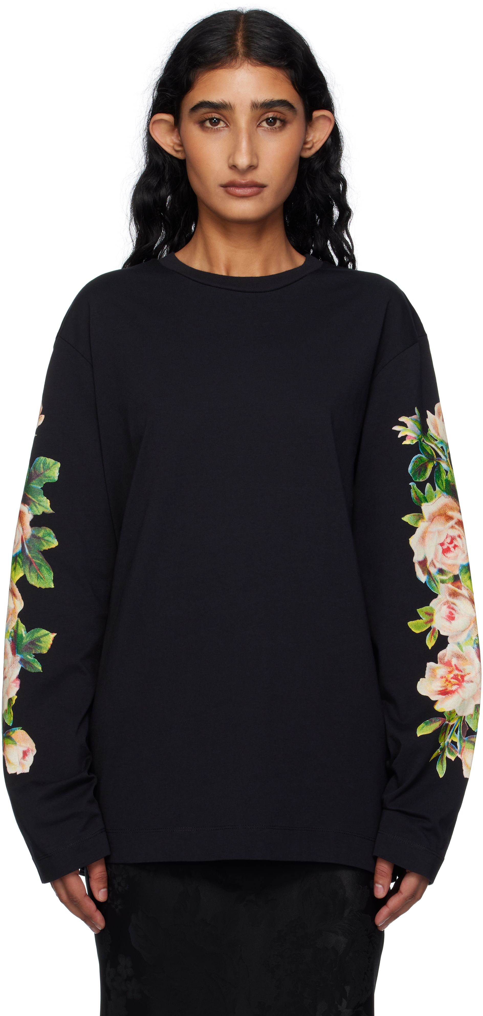 Simone Rocha Black Rose Bouquet Long Sleeve T-shirt In Black