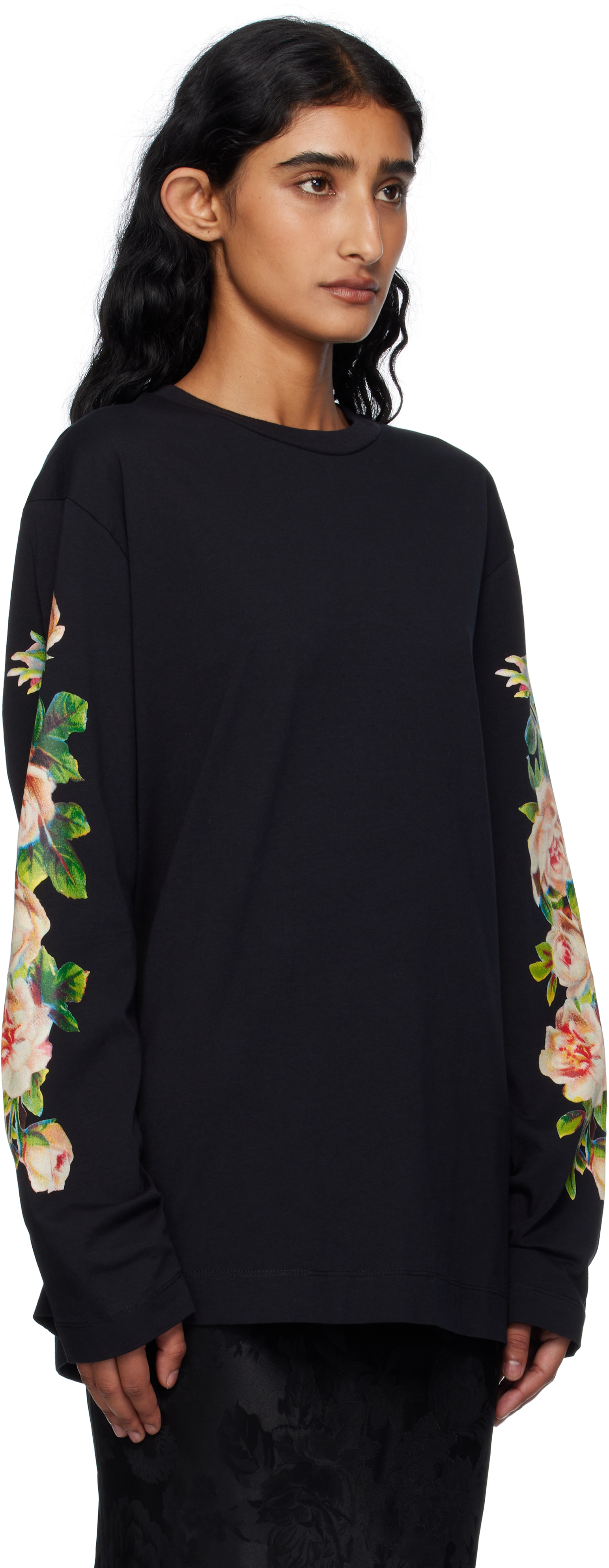 Simone Rocha Black Rose Bouquet Long Sleeve T-shirt In Black