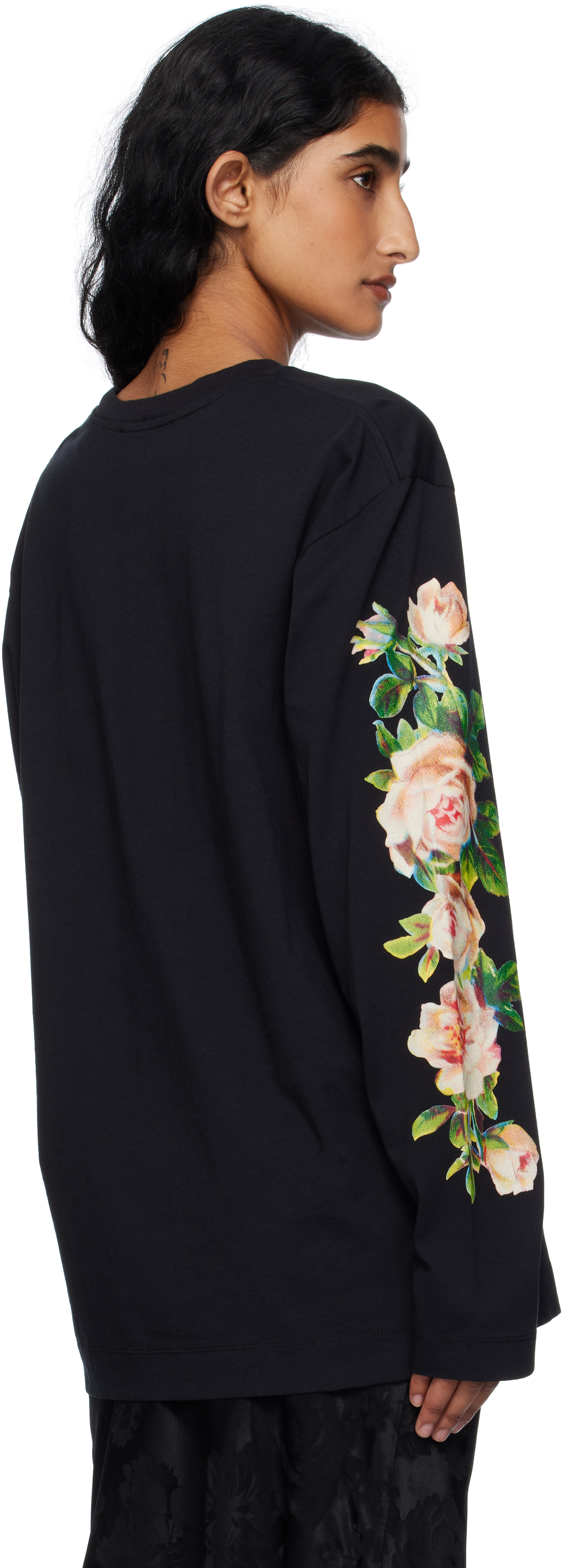 Simone Rocha Black Rose Bouquet Long Sleeve T-shirt In Black