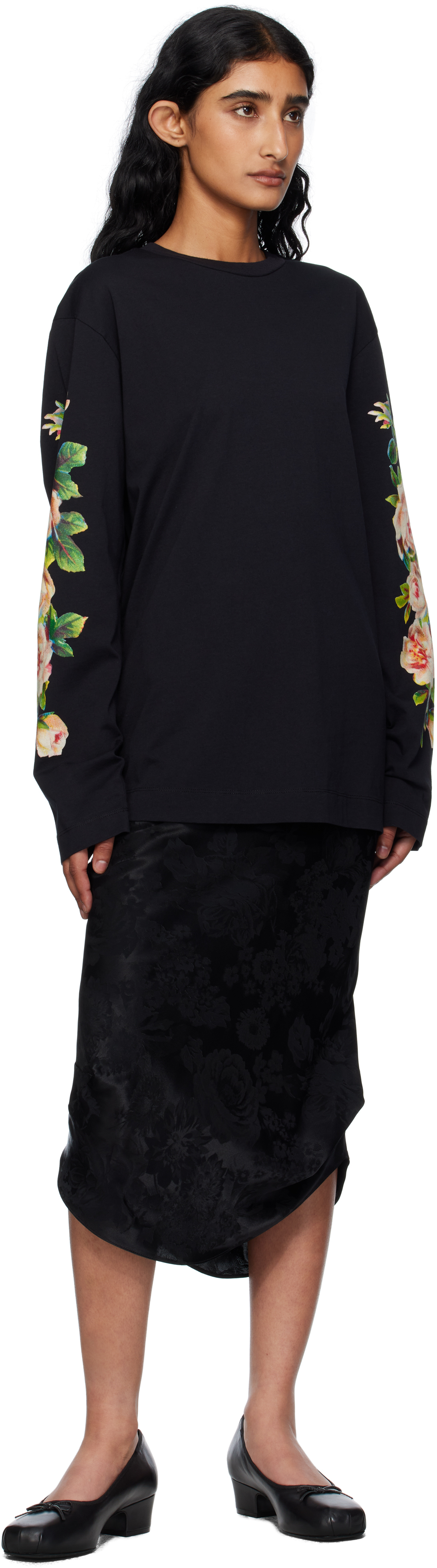 Simone Rocha Black Rose Bouquet Long Sleeve T-shirt In Black