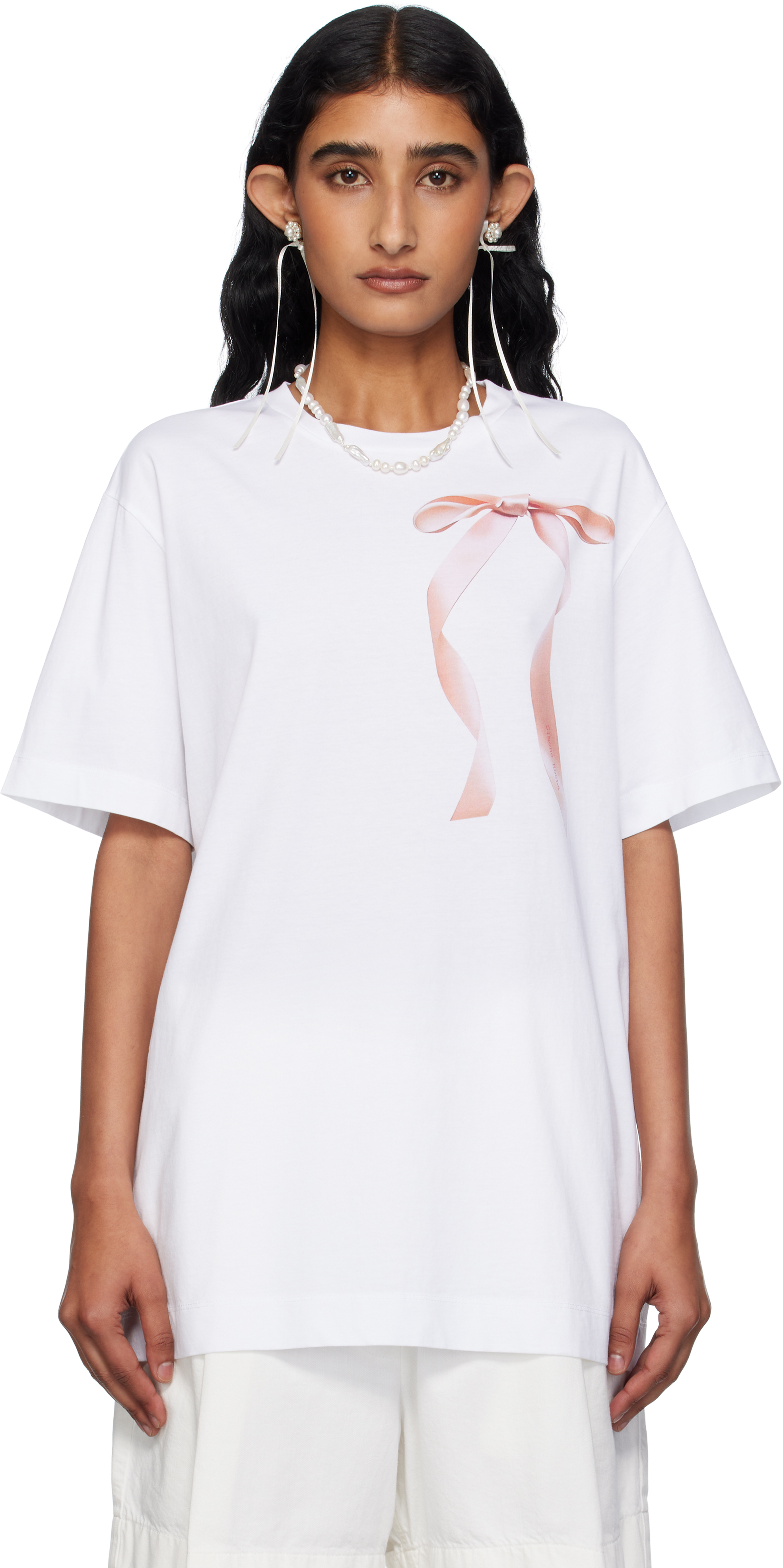Simone Rocha White Ribbon Bow Tail T-shirt In Multi