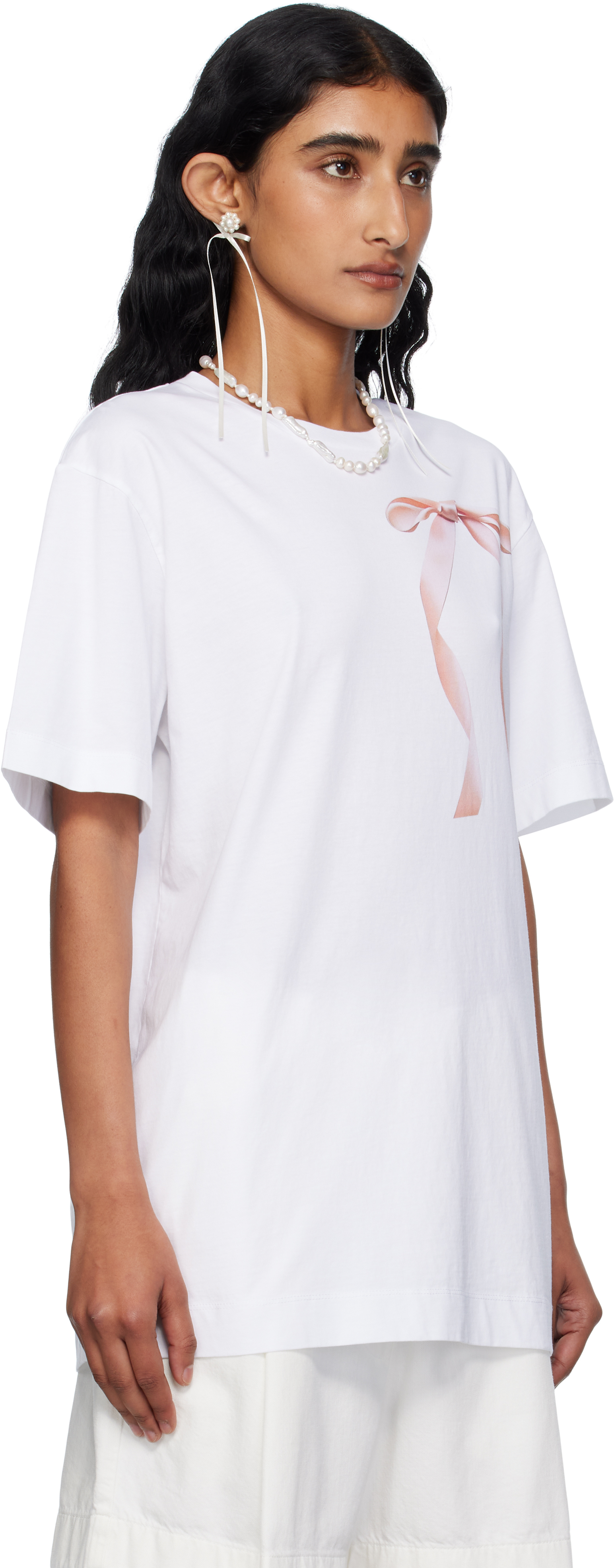 Simone Rocha White Ribbon Bow Tail T-shirt In Multi