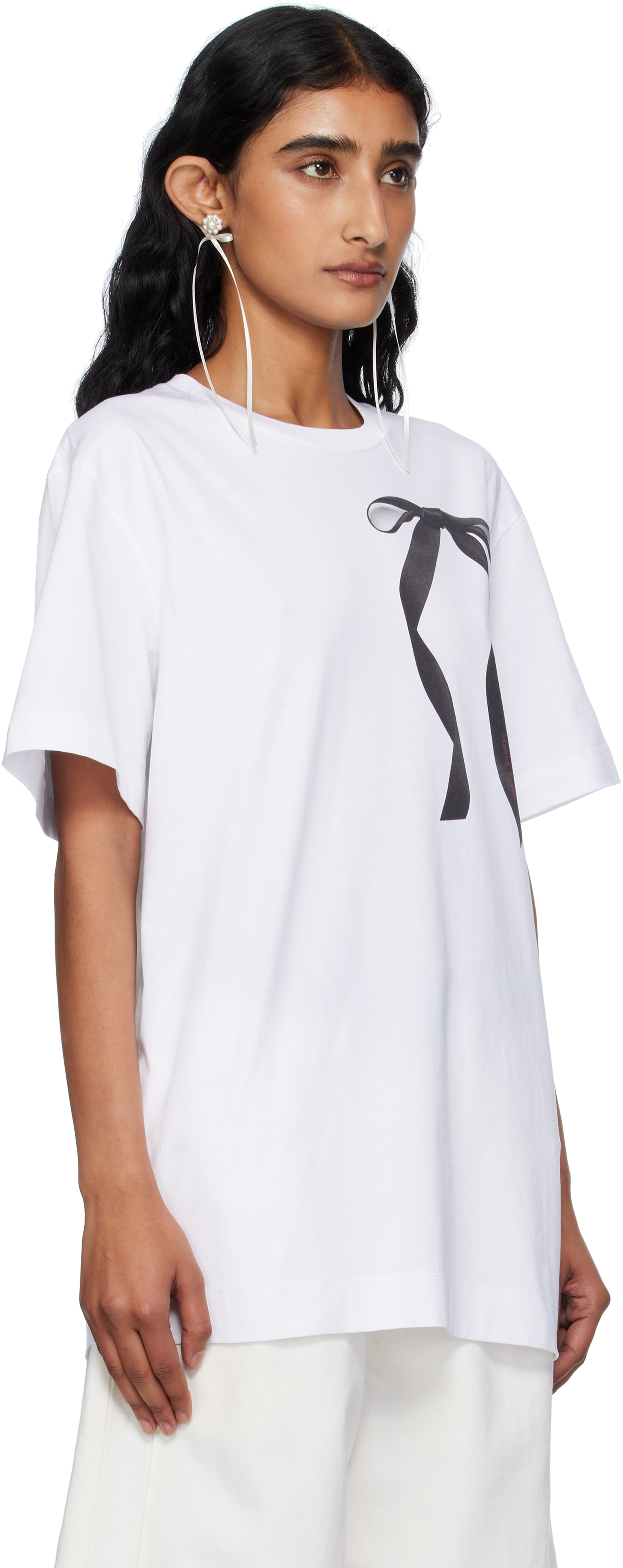 Simone Rocha White Ribbon Bow Tail T-shirt In Multi