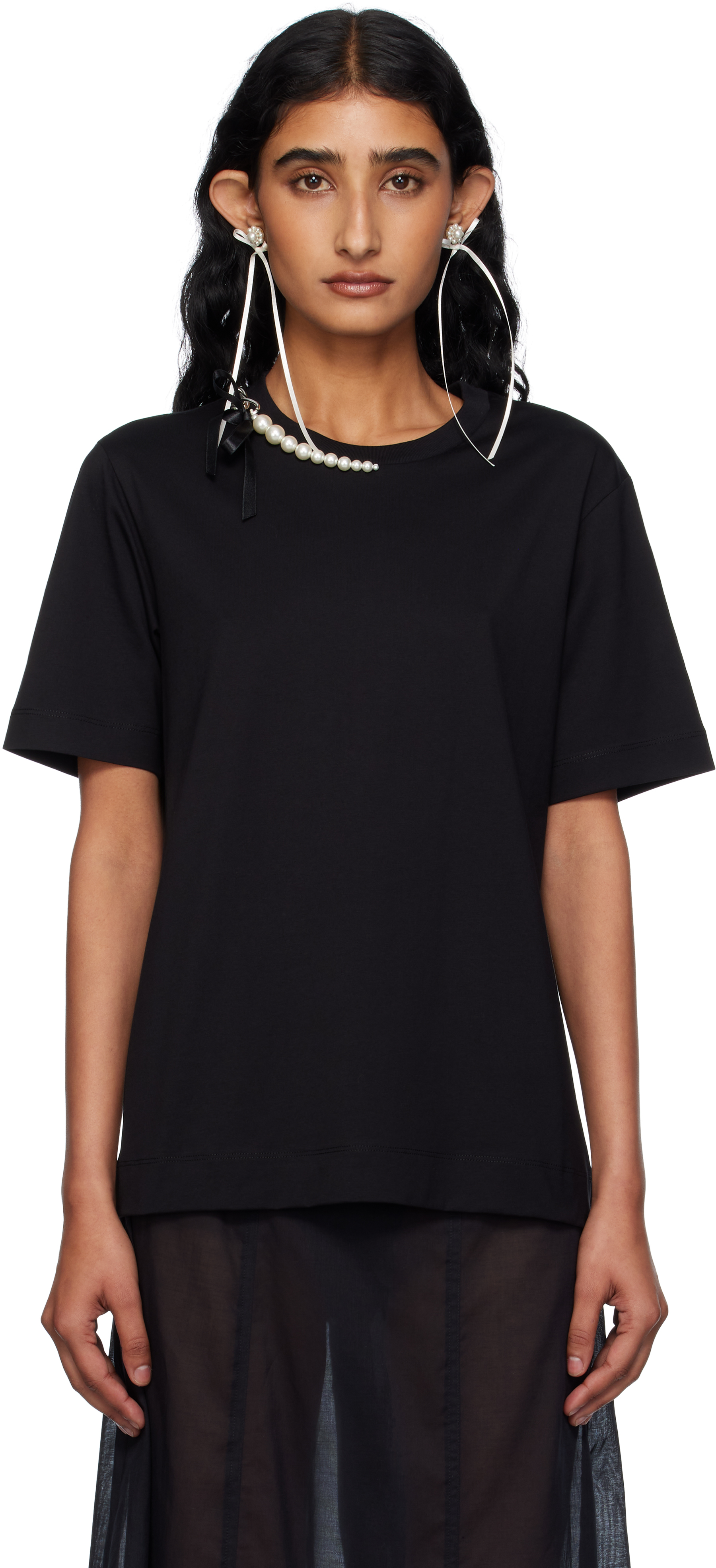 SIMONE ROCHA パールチェーン コットンジャージーTシャツ Simone Rocha: ホワイト Pearl & Chain Boy Tシャツ | SSENSE 日本