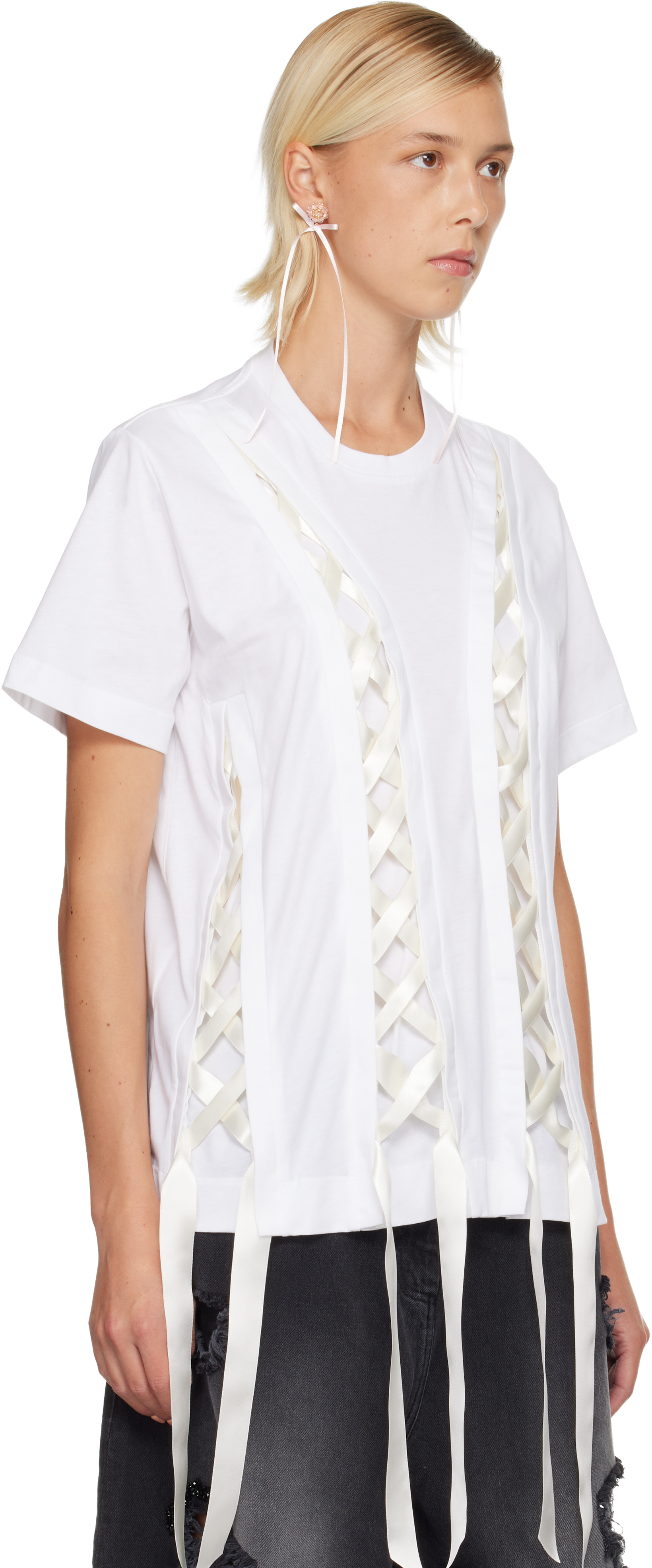 Simone Rocha White Unraveling Ribbon T-shirt In White