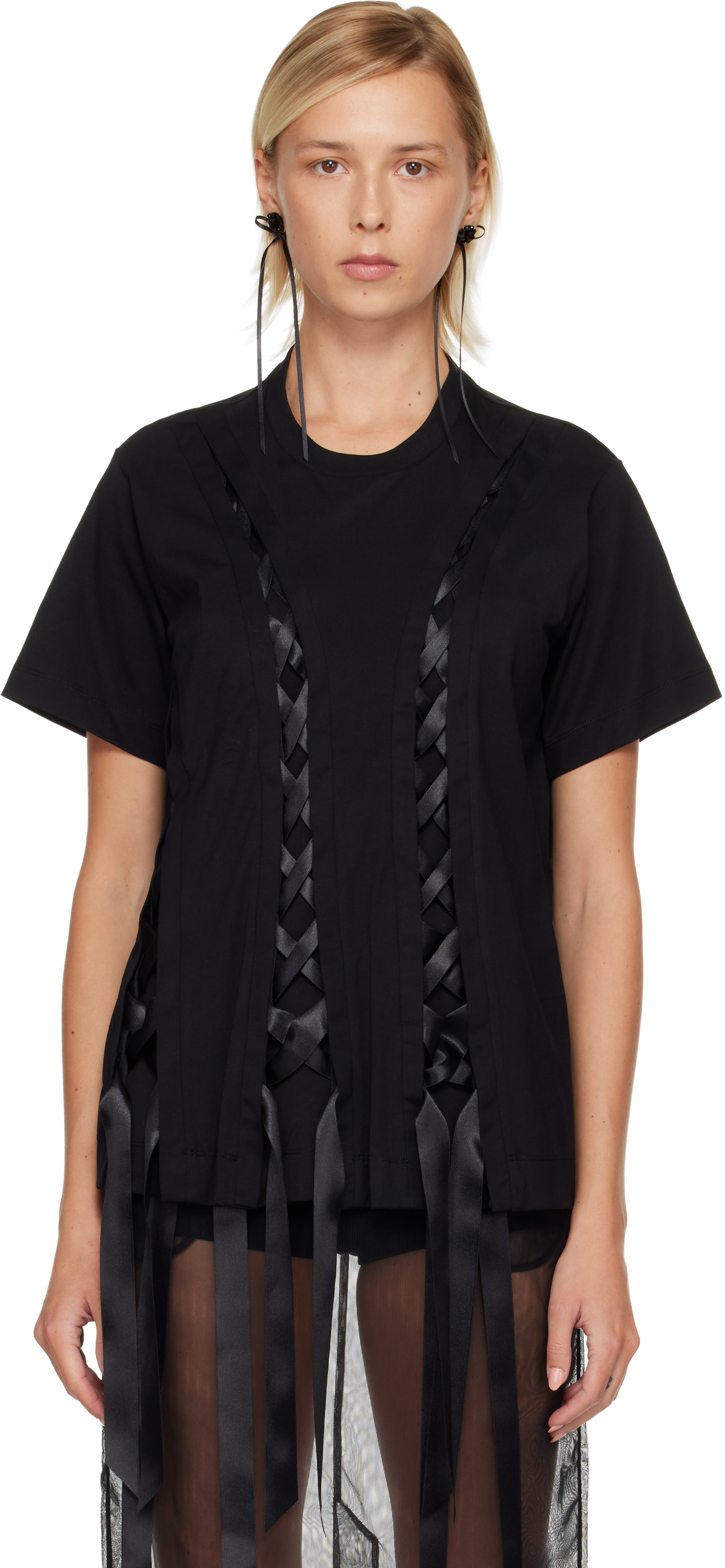 Black Unraveling Ribbon T-shirt by Simone Rocha on Sale