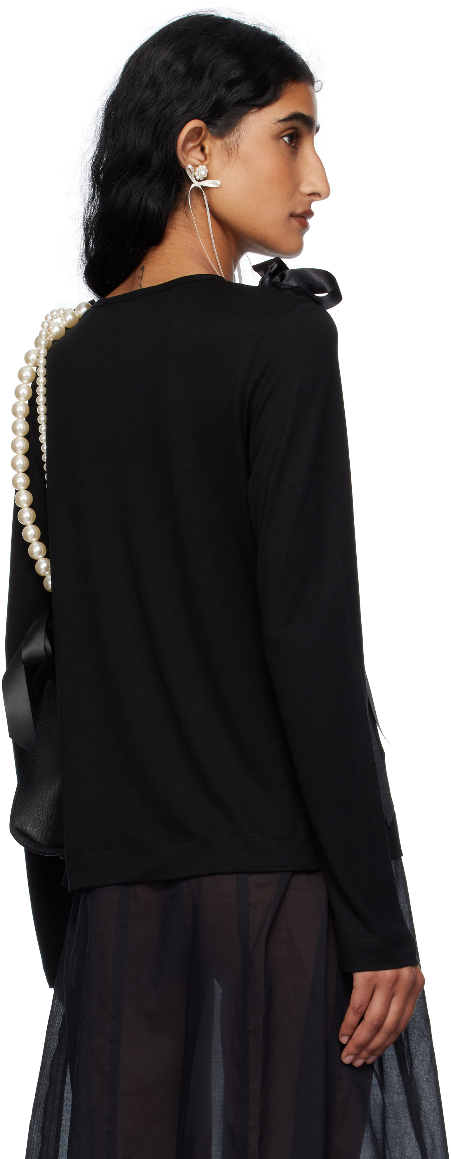 Simone Rocha Black Bow Ribbon Tail Long Sleeve T-shirt In Black