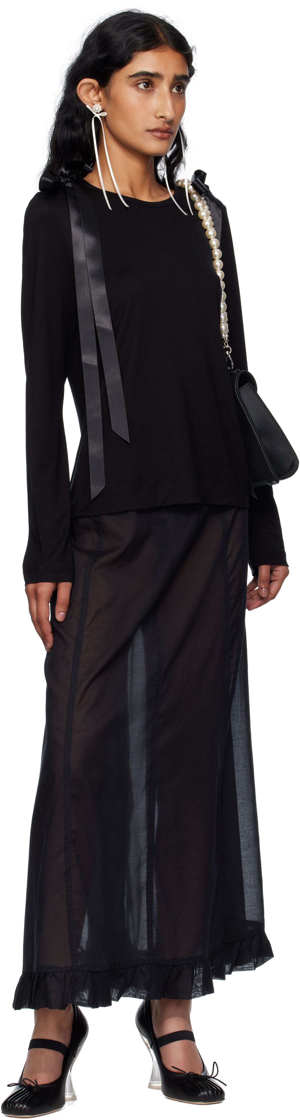 Simone Rocha Black Bow Ribbon Tail Long Sleeve T-shirt In Black