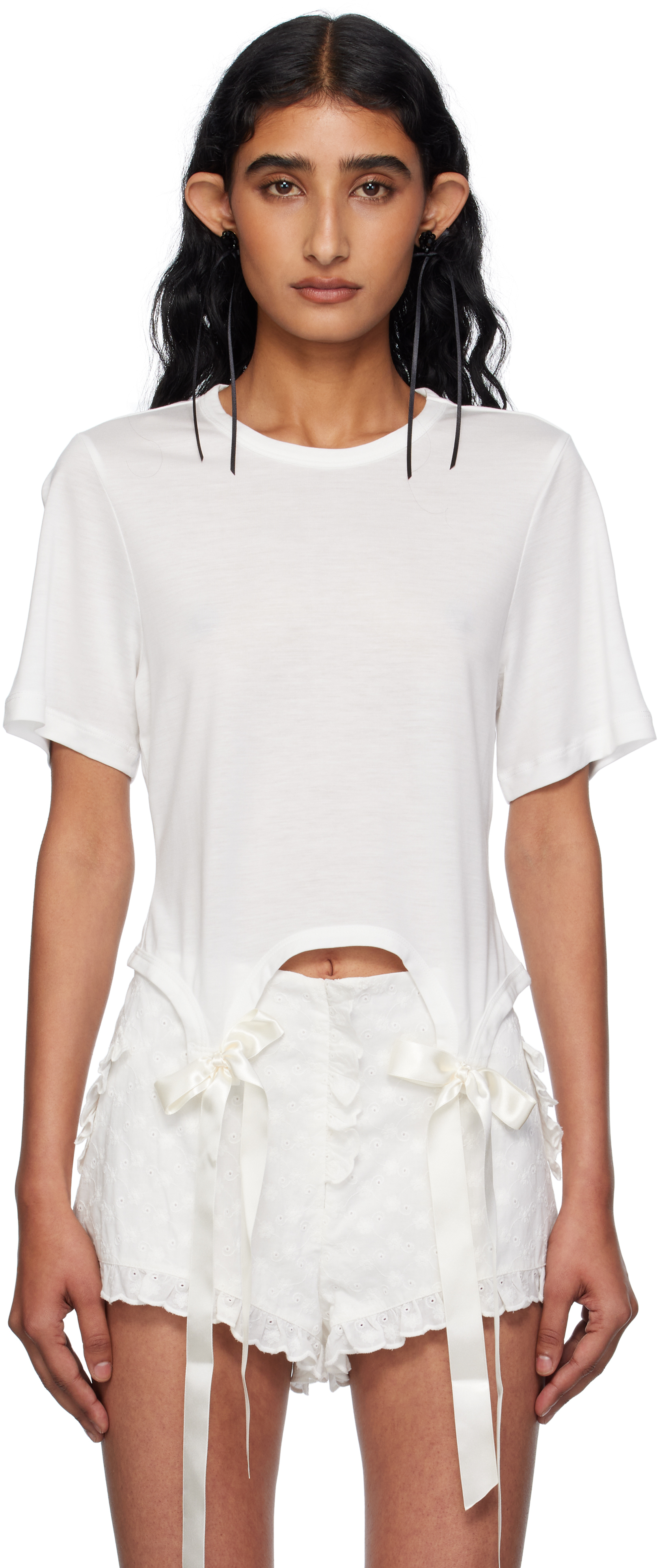 Simone Rocha Off-white Bow Tail Easy T-shirt In White