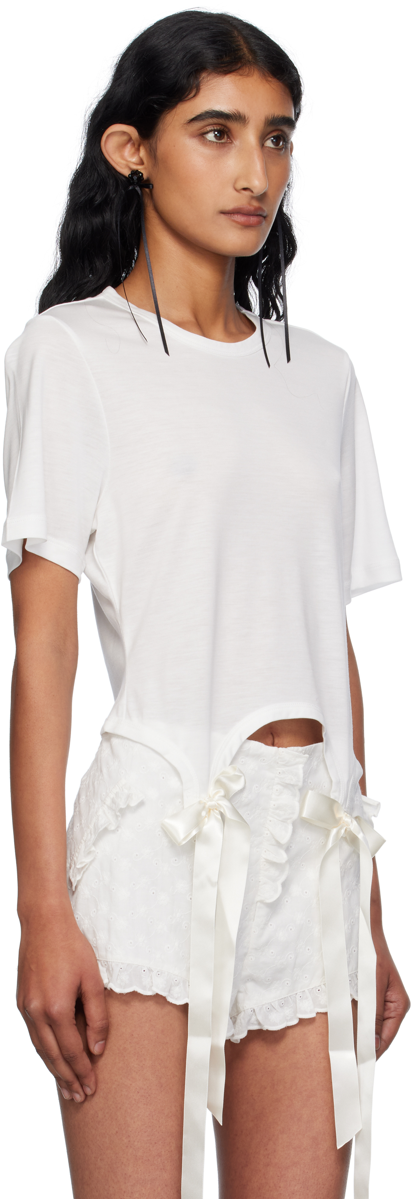 Simone Rocha Off-white Bow Tail Easy T-shirt In White