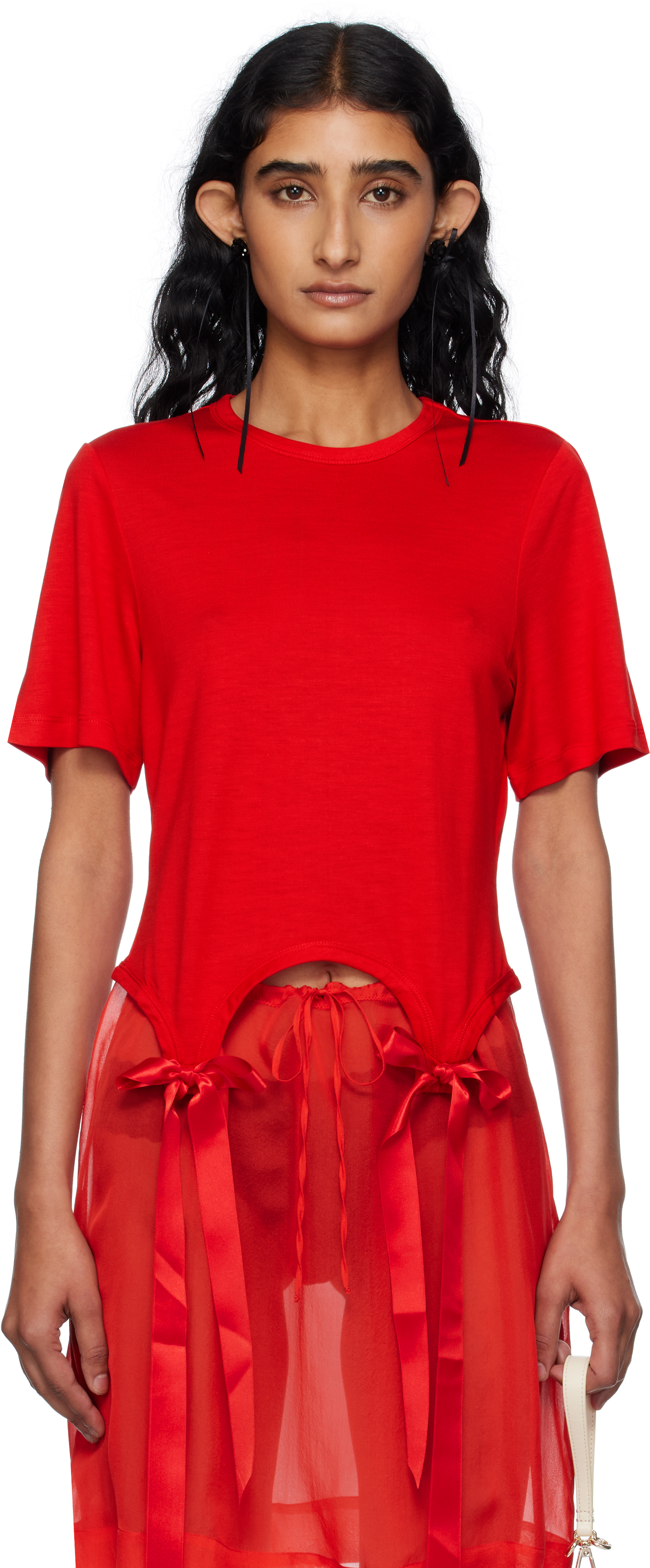 Simone Rocha Easy Bow-detail Short-sleeve T-shirt In Red
