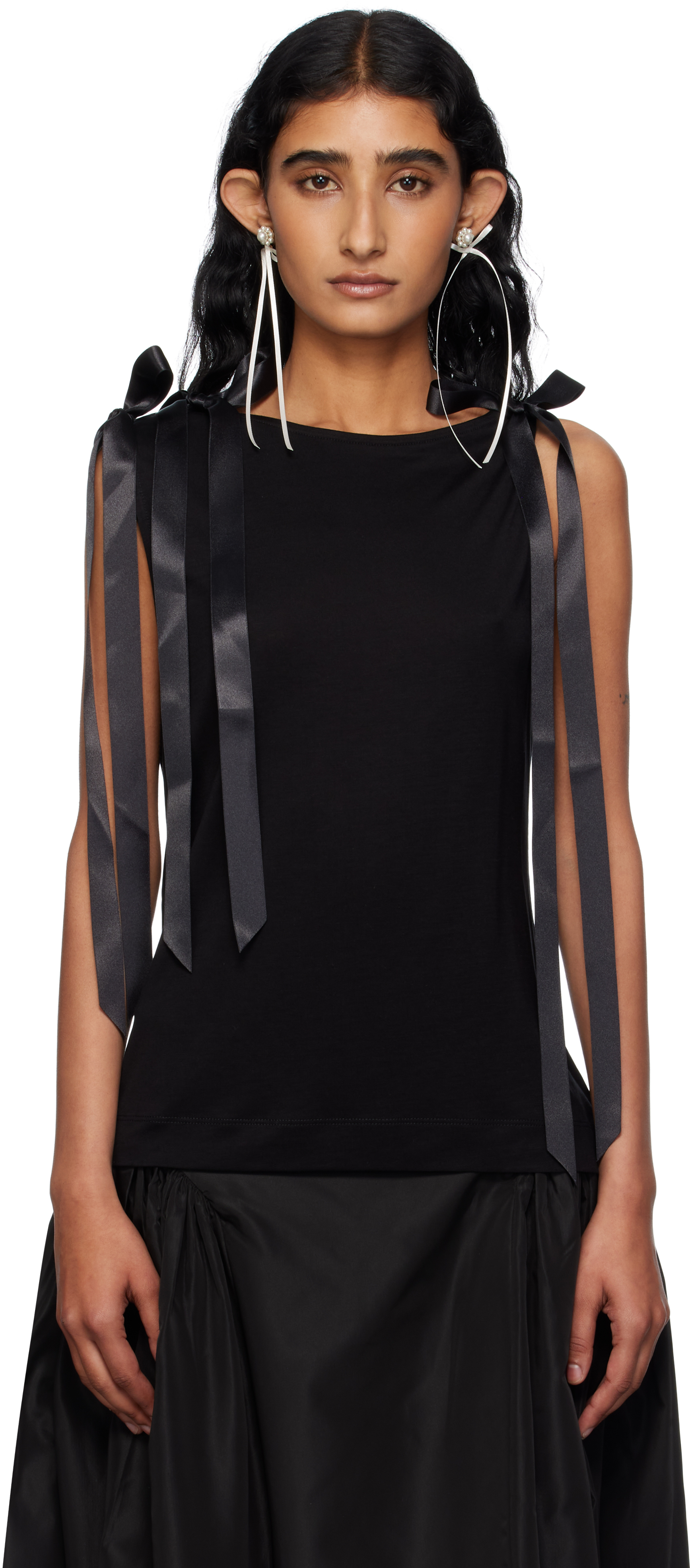 Simone Rocha Black Bow Ribbon Tail Tank Top In Black