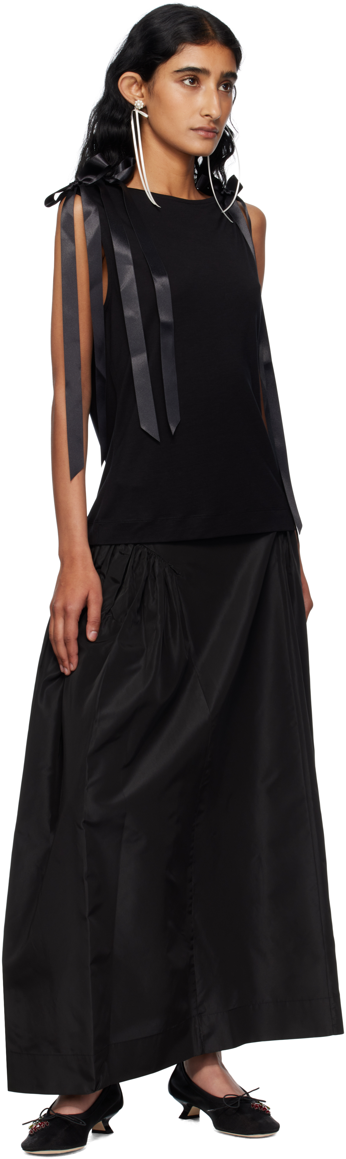 Simone Rocha Black Bow Ribbon Tail Tank Top In Black