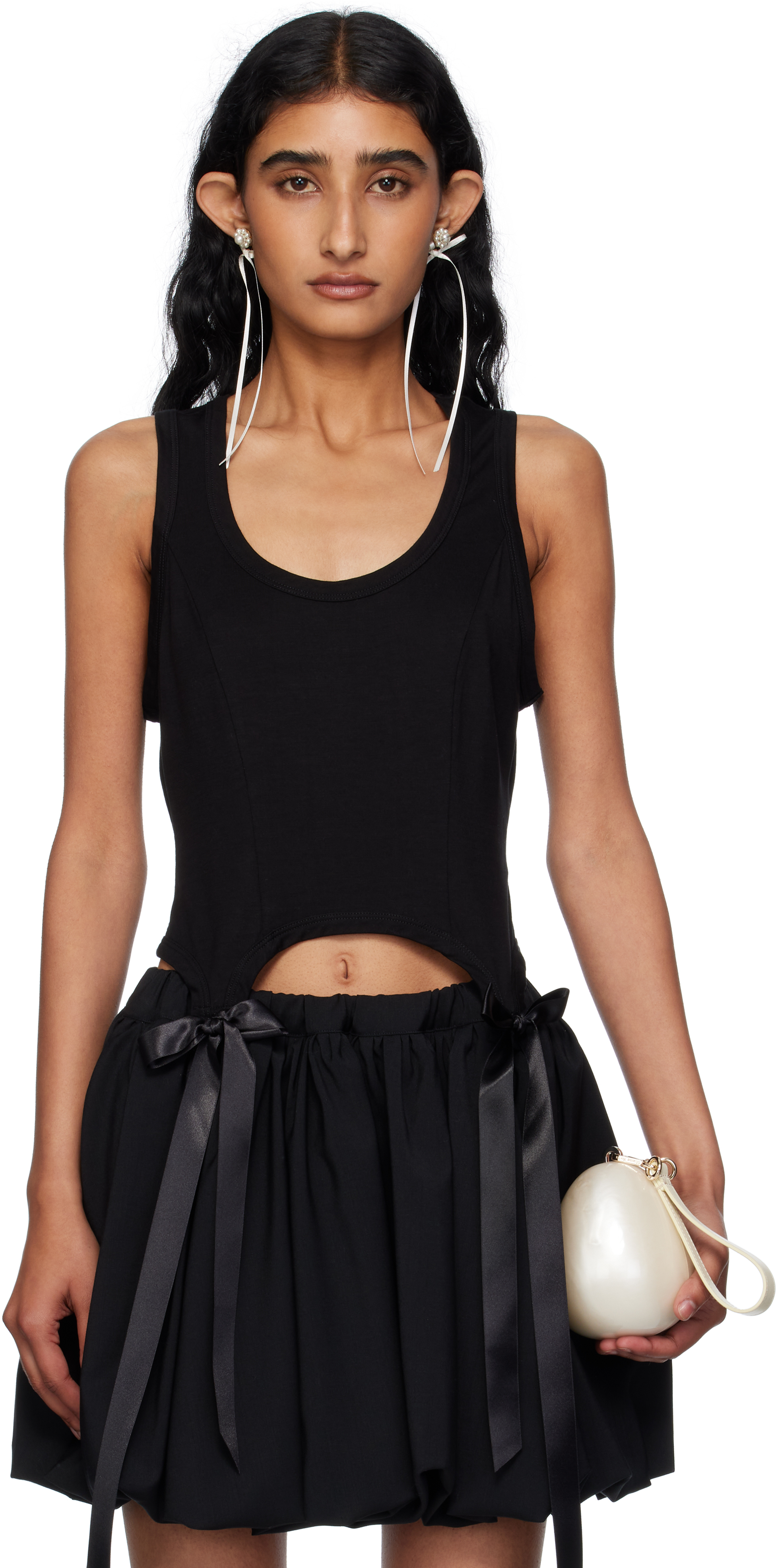 Simone Rocha: Black Bow Tail Easy Tank Top | SSENSE