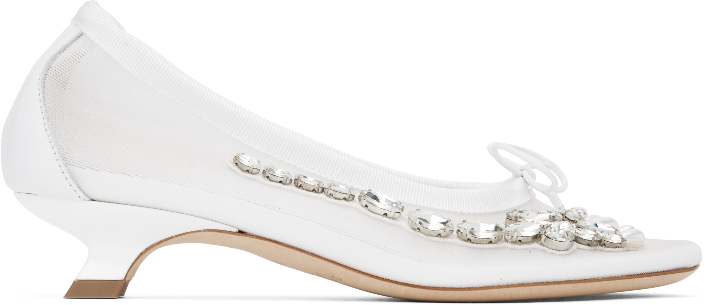 Simone Rocha Ssense Exclusive Bridal Capsule Embellished Flower Ballerina Heels In Ivory/pearl/clear