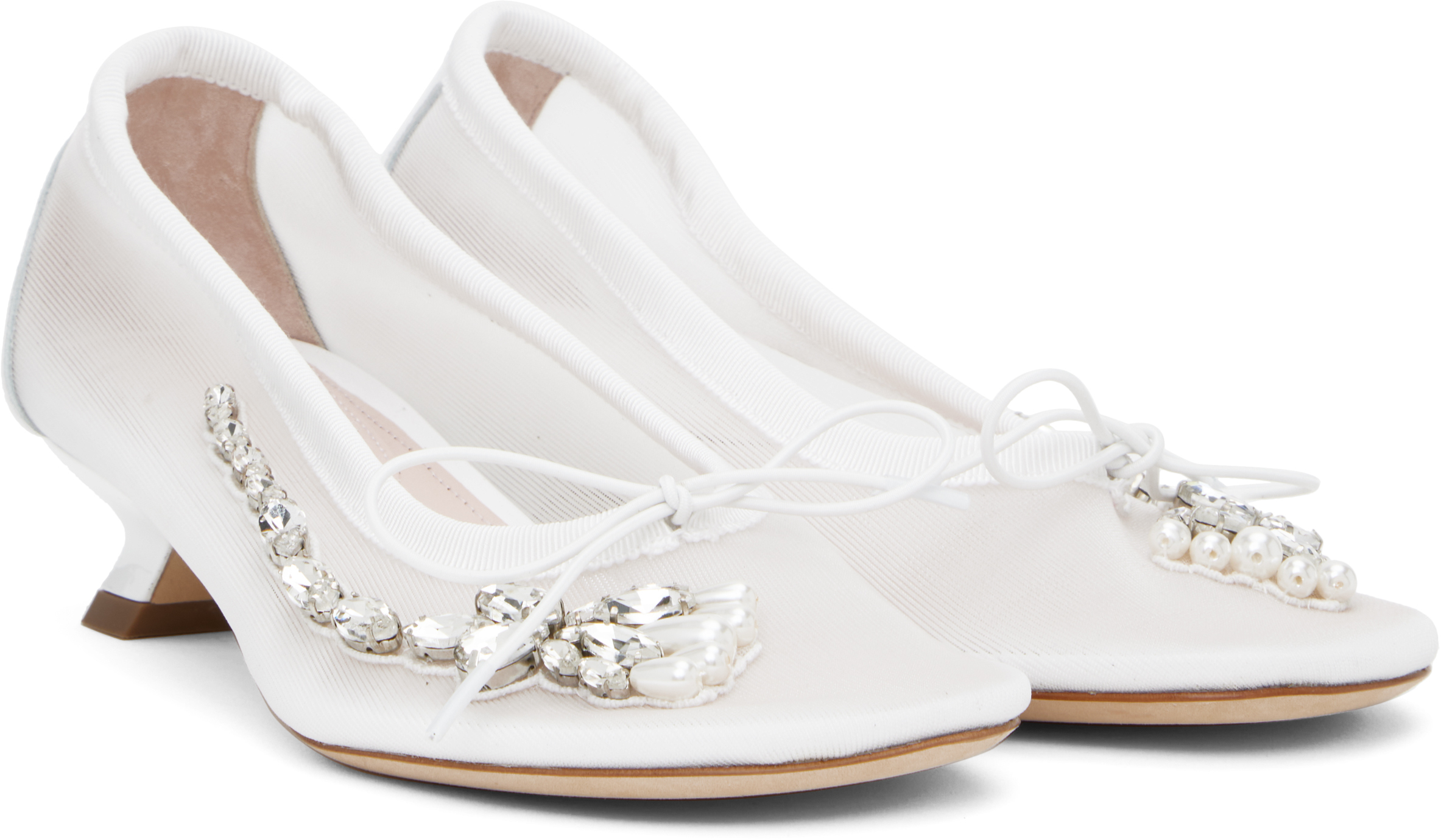 Simone Rocha Ssense Exclusive Bridal Capsule Embellished Flower Ballerina Heels In Ivory/pearl/clear