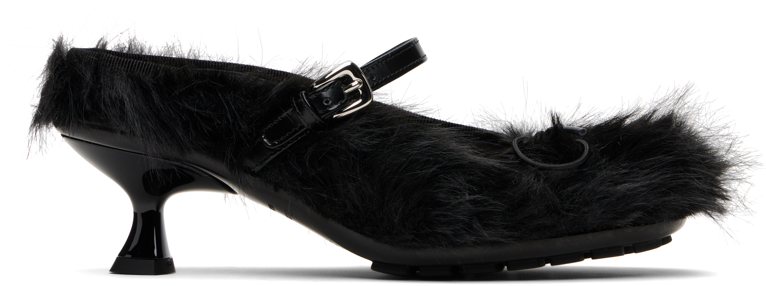 Simone Rocha Black Faux Fur Grip Mule Heels In Black